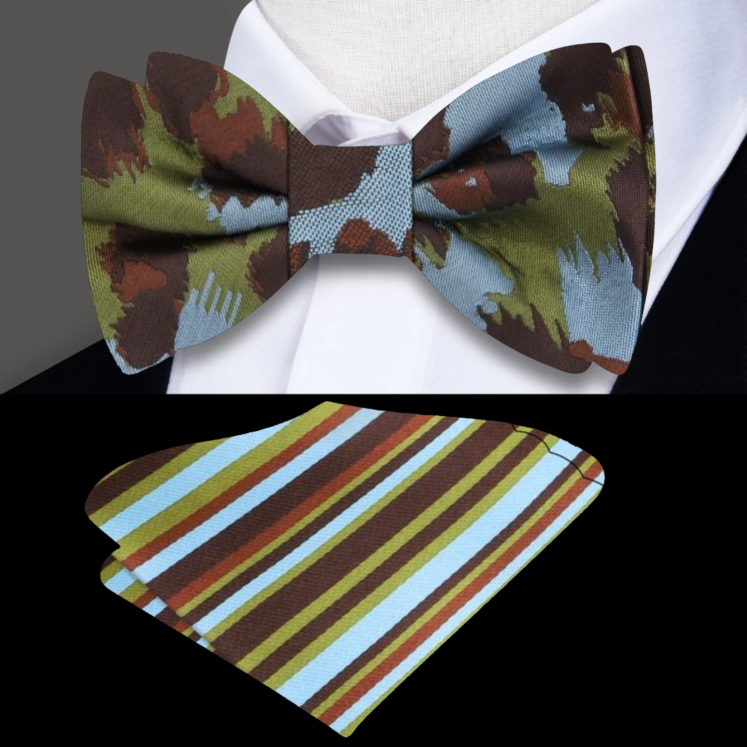 Silk bow tie with cheetah pattern in earth tones, suitable for weddings