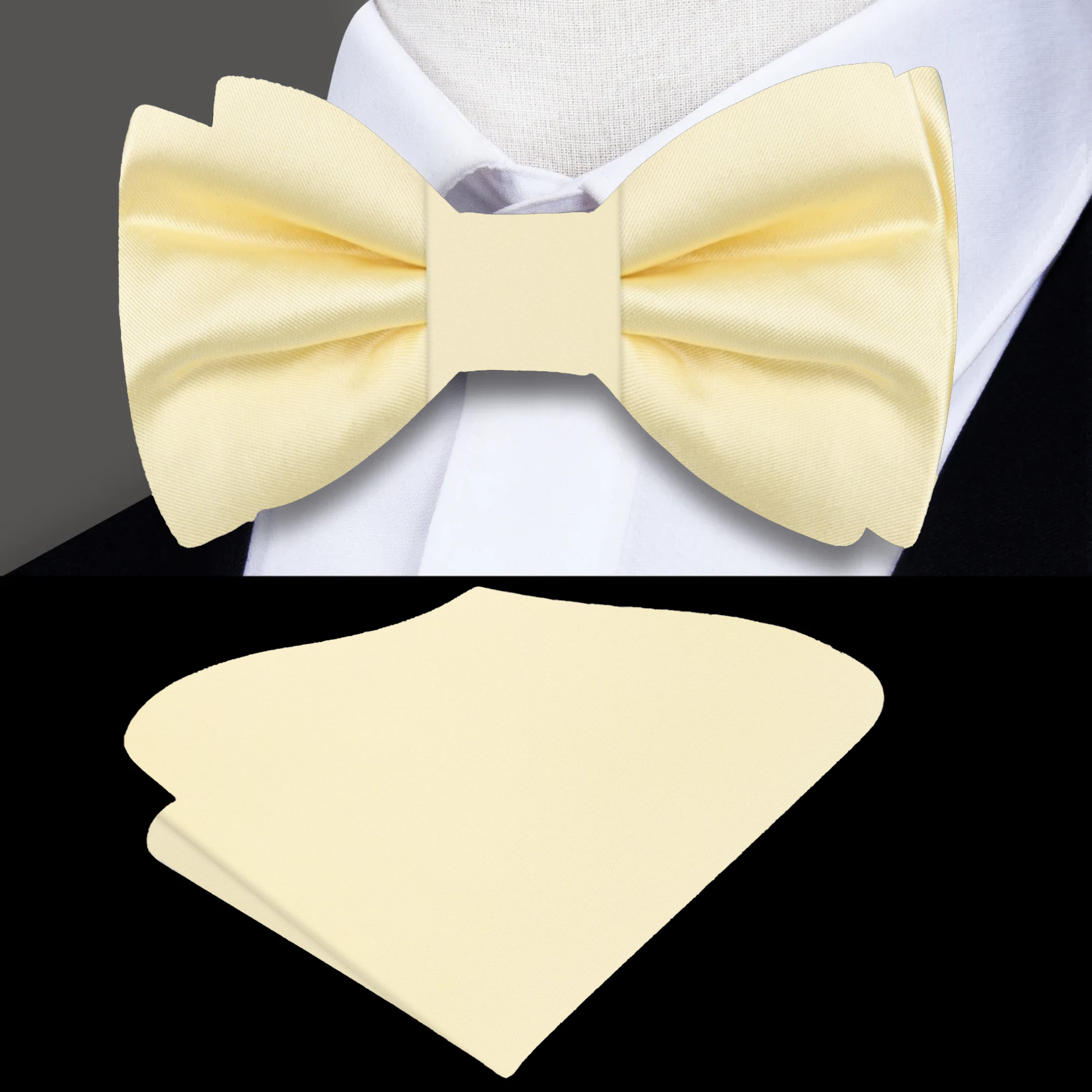 Elegant silk bow tie in soft marigold, perfect for weddings.