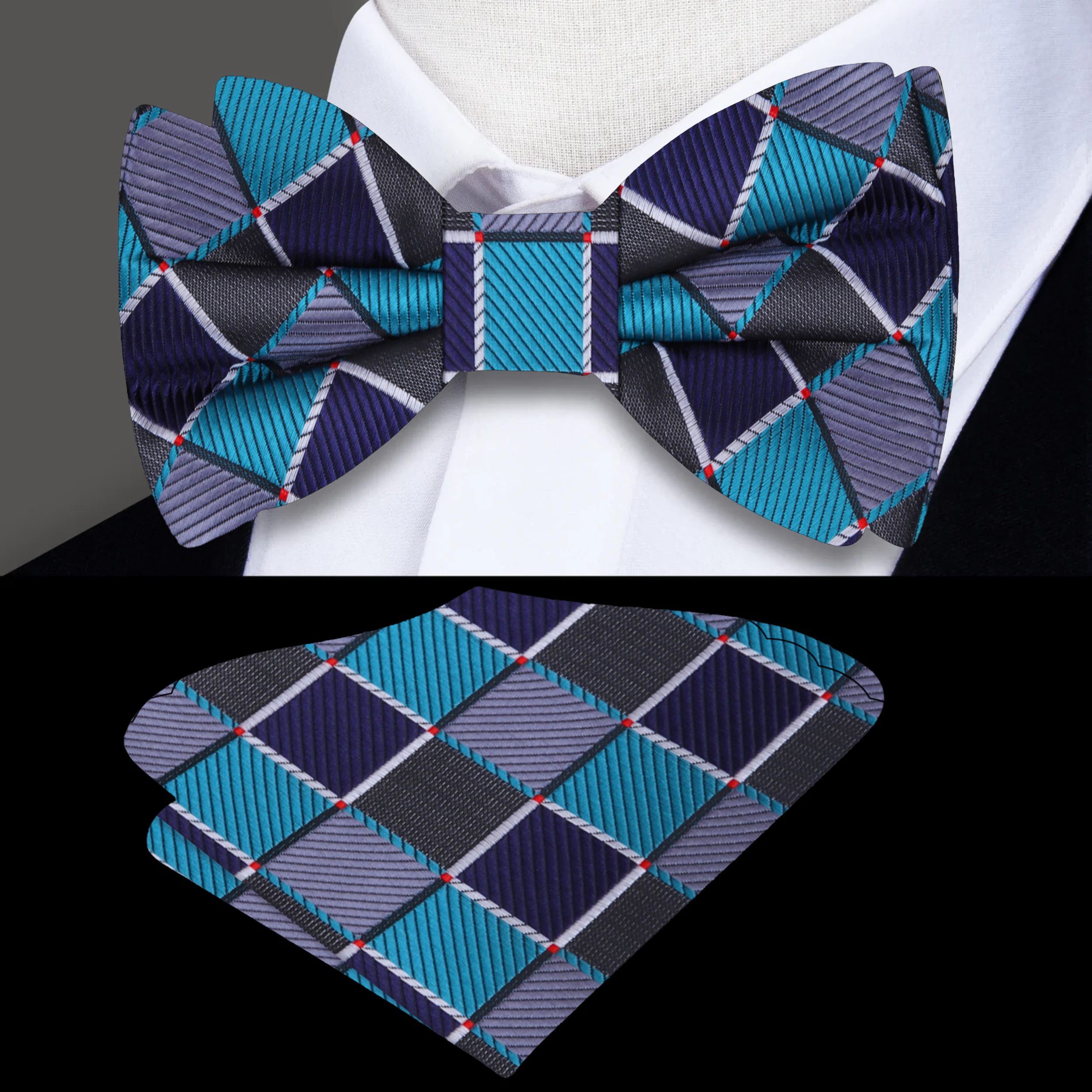 Elegant geometric silk bow tie with vibrant colors for formal occasions