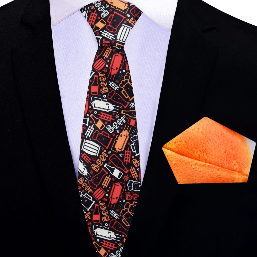 Silk tie featuring beer mugs and barley for beer enthusiasts