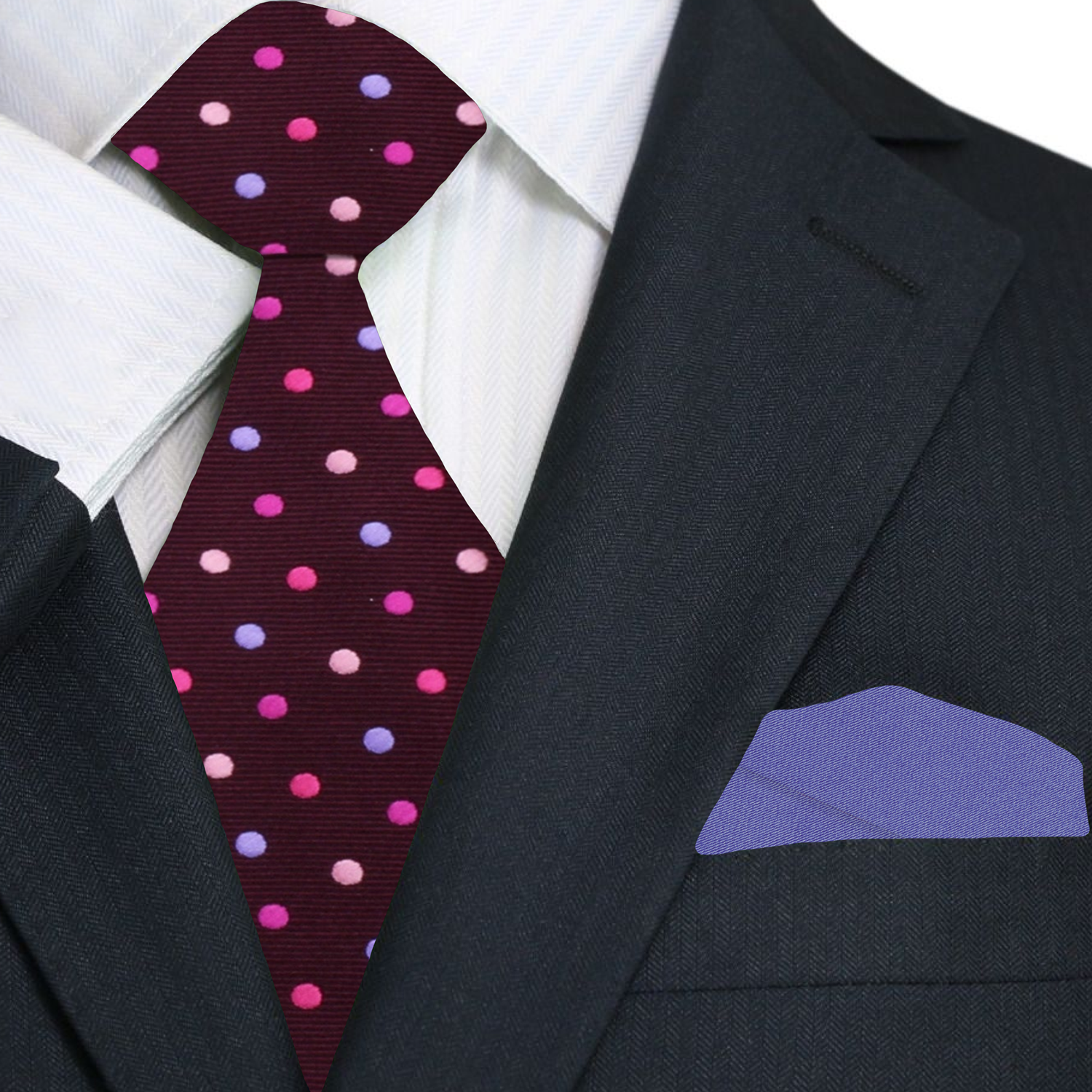Tie styled on a white dress shirt and charcoal suit, ideal for formal events