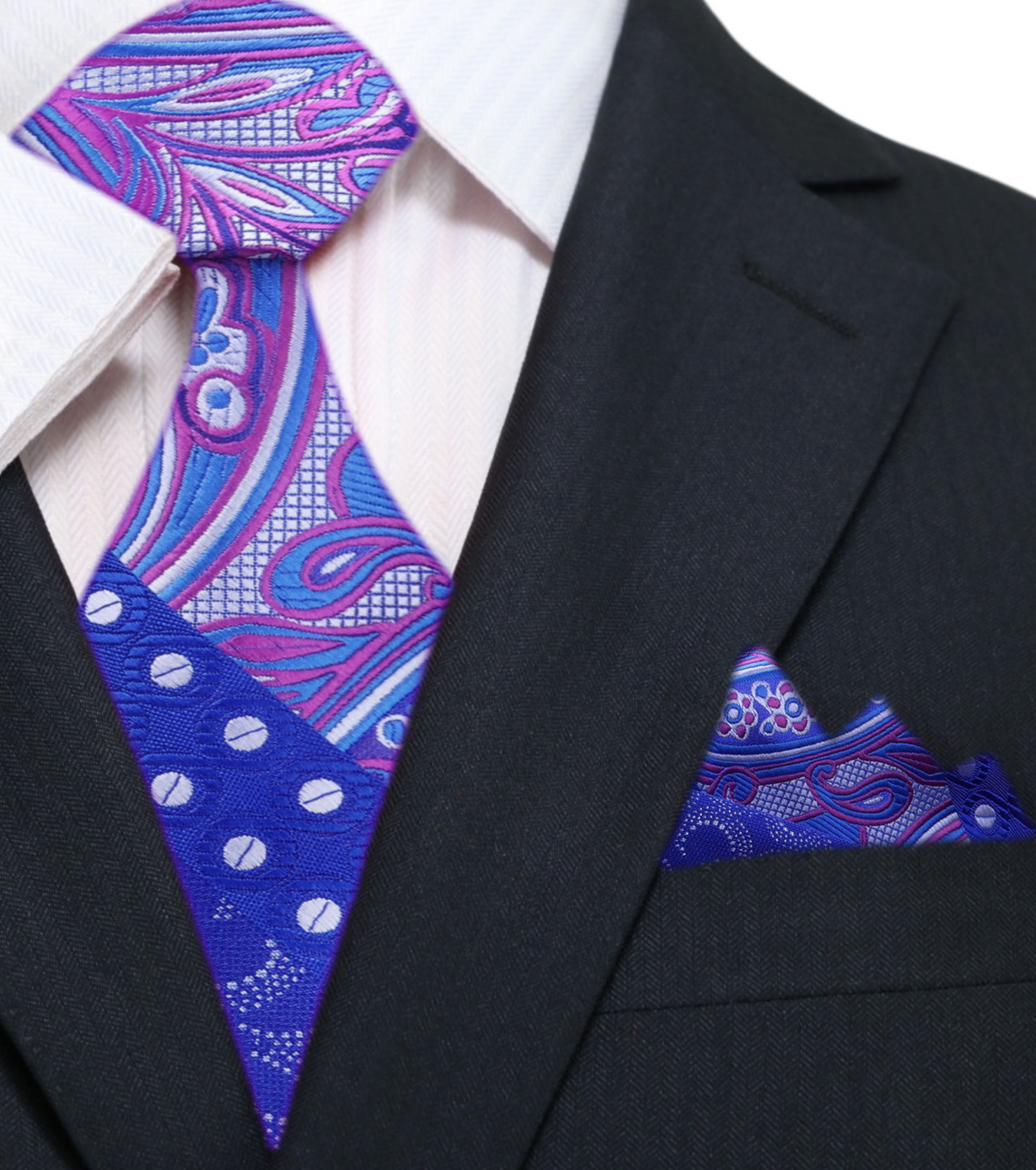 Styled elegant silk tie paired with a suit and dress shirt for a formal look.