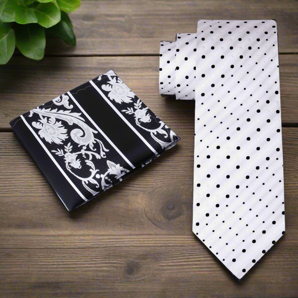 Elegant mens silk tie styled with a modern suit and matching pocket square