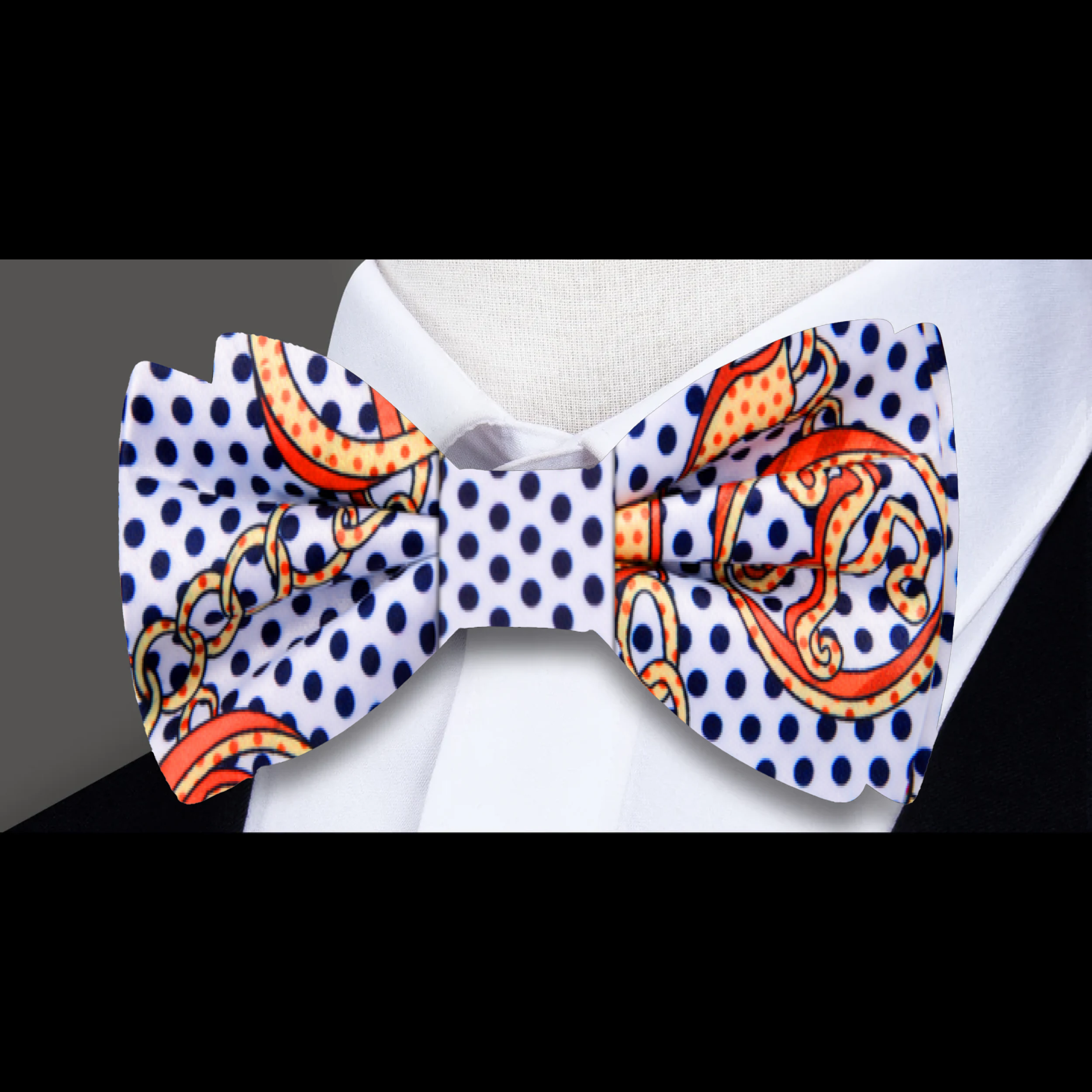 Elegant silk bow tie paired with a white dress shirt for a stylish event