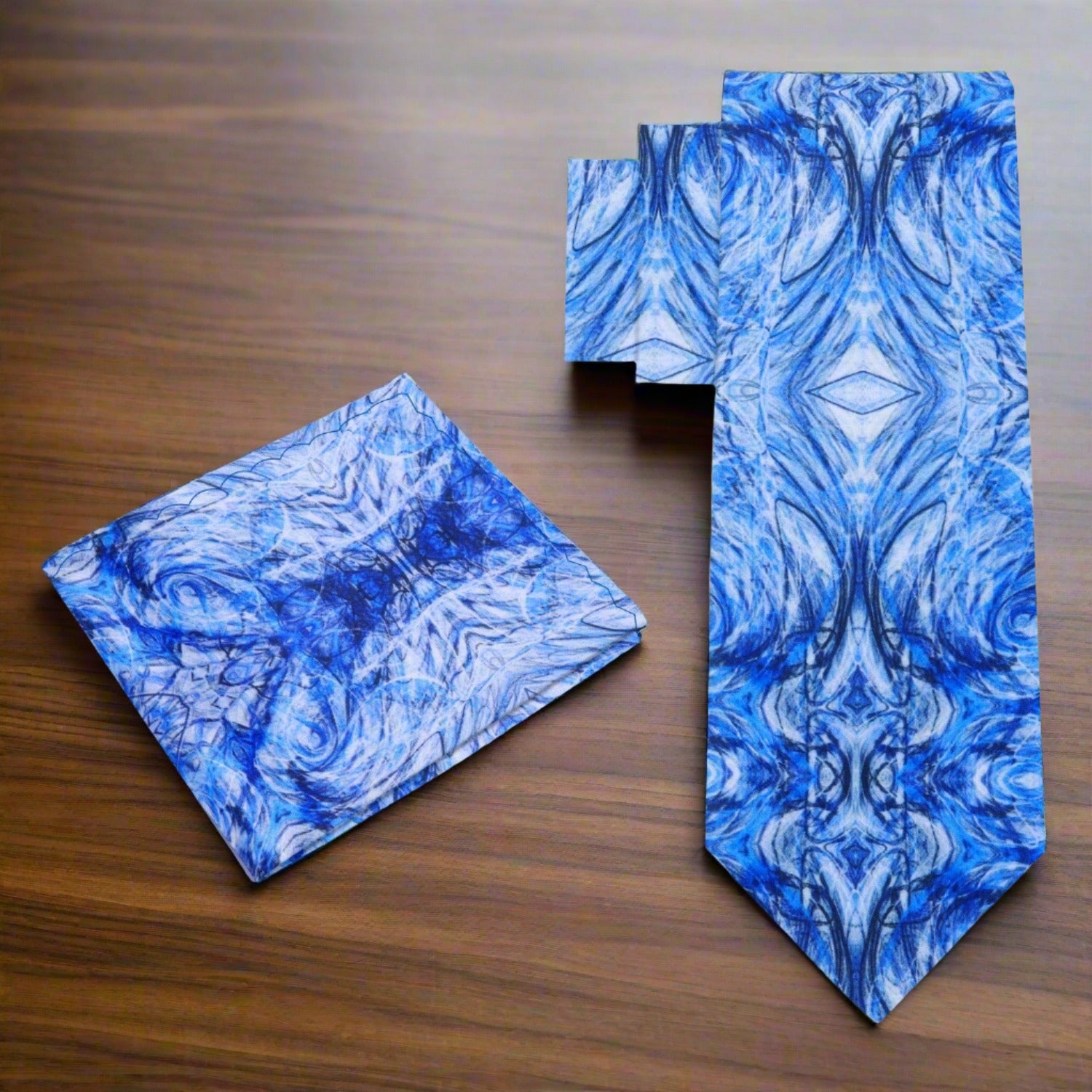 Close-up of watercolor silk necktie with abstract design, perfect for formal events