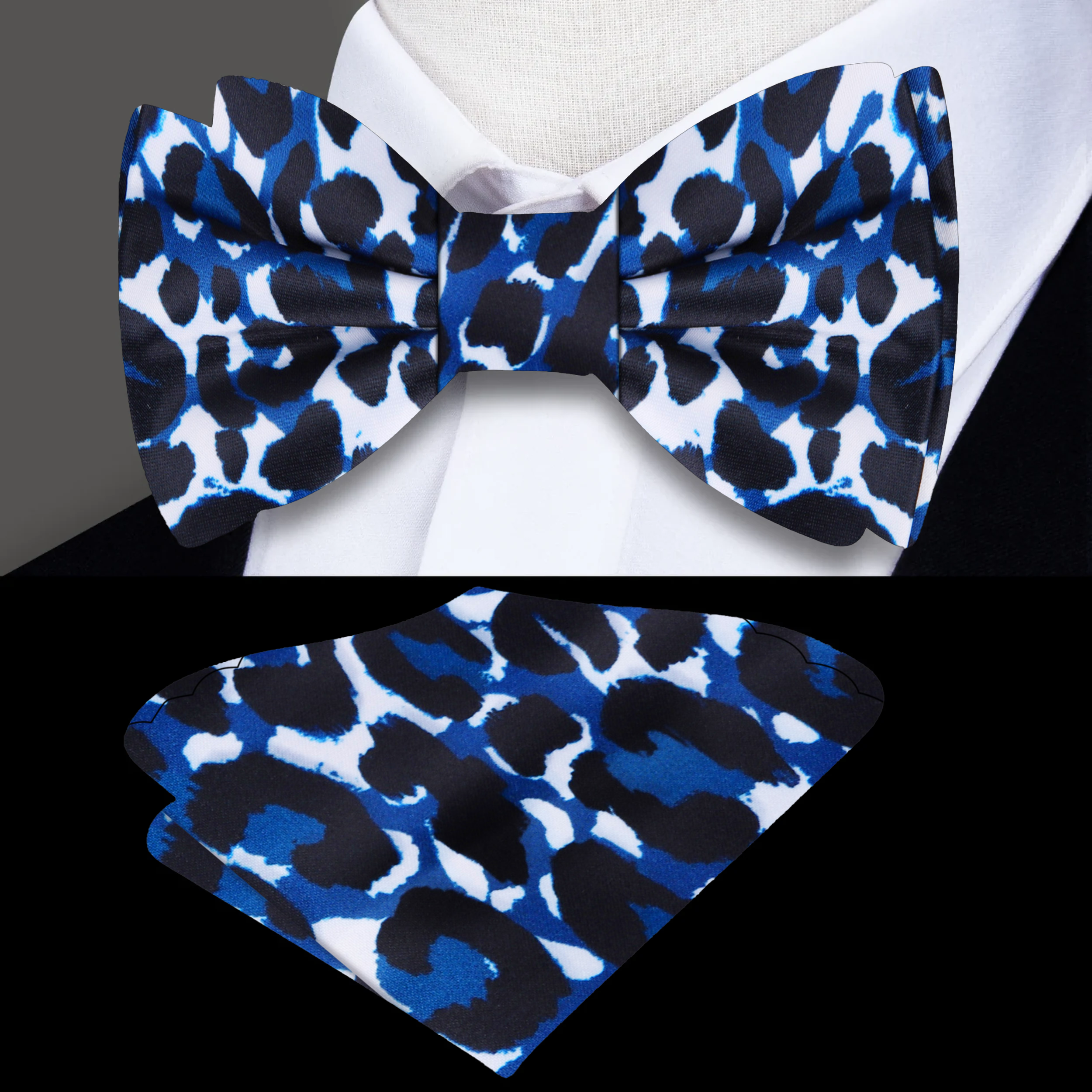 Mens bow tie featuring a bold cheetah print, perfect for weddings and parties