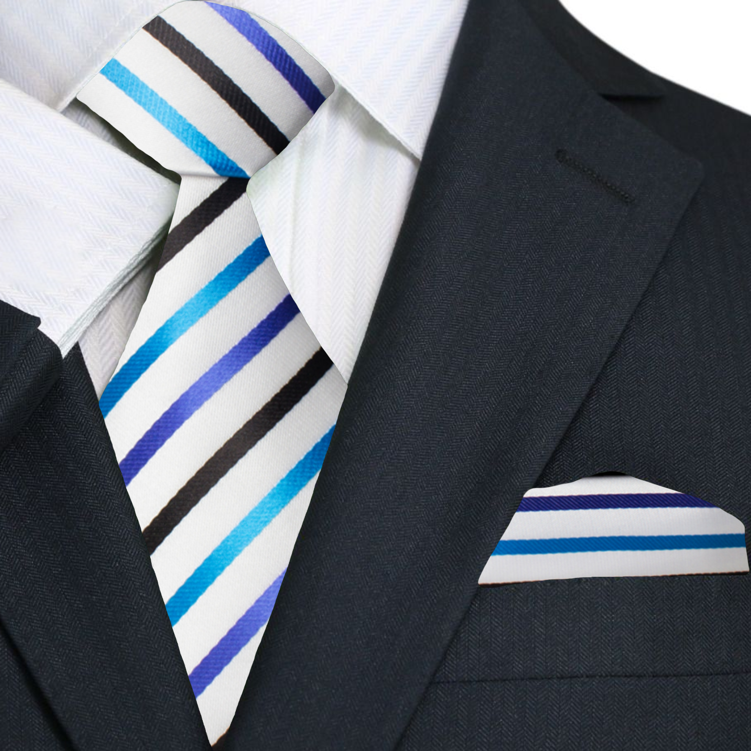 Close-up of the yellow striped necktie showcasing its fine details and texture