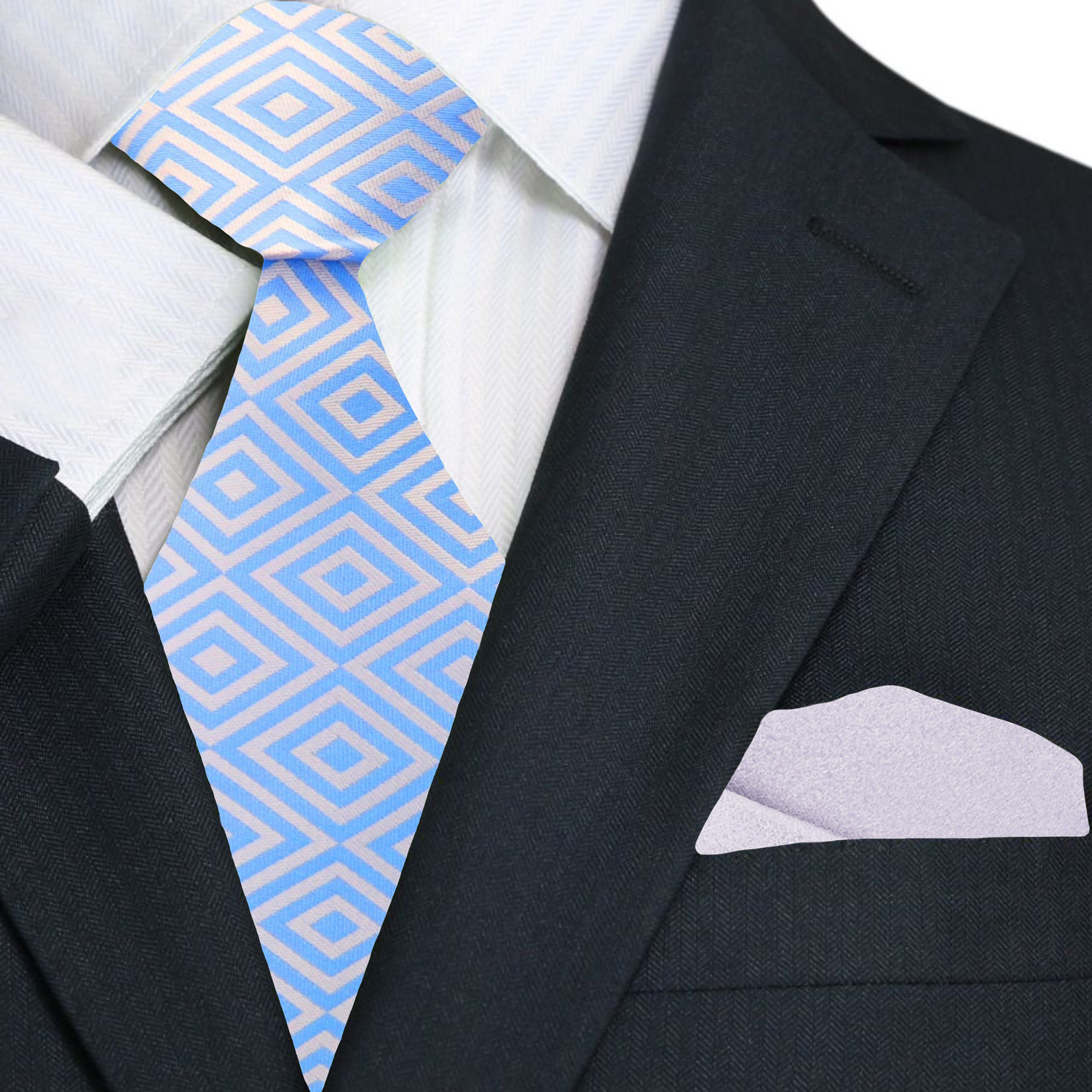 Styled with a white dress shirt and navy suit for a formal occasion