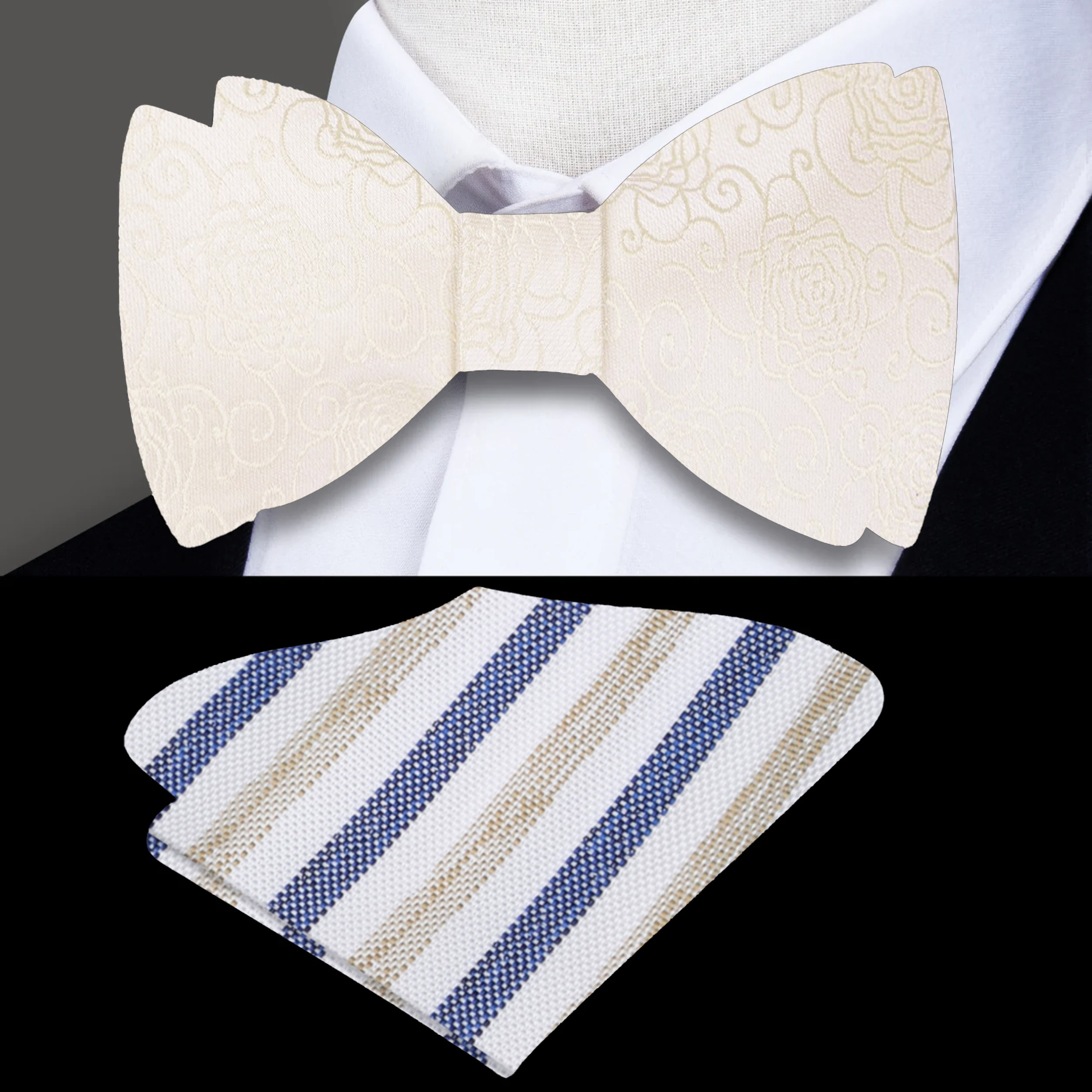 Elegant white silk bow tie with floral texture, ideal for formal weddings