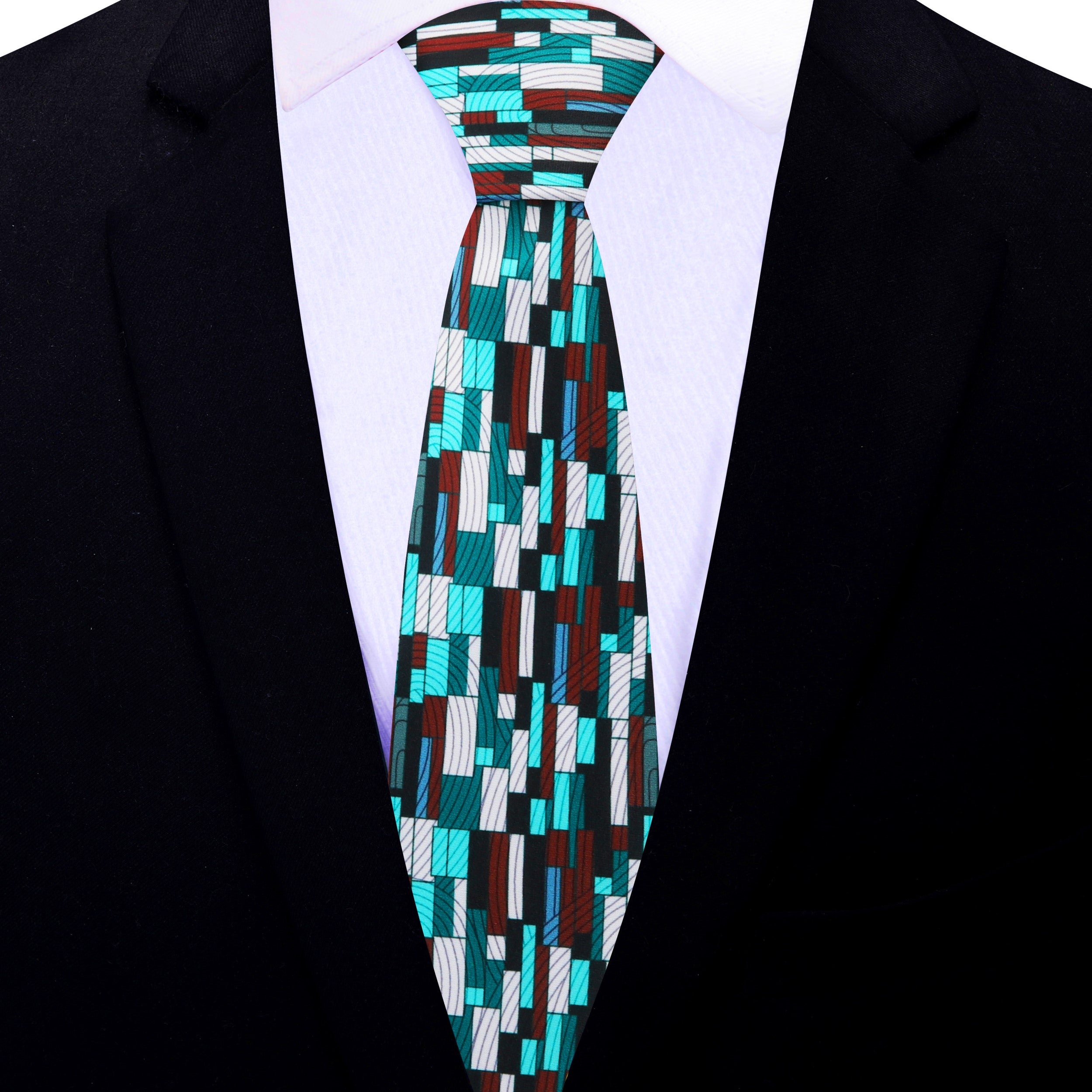 Front view of the Heritage Elegance Kente Pattern Silk Necktie, highlighting the intricate design and vibrant colors.