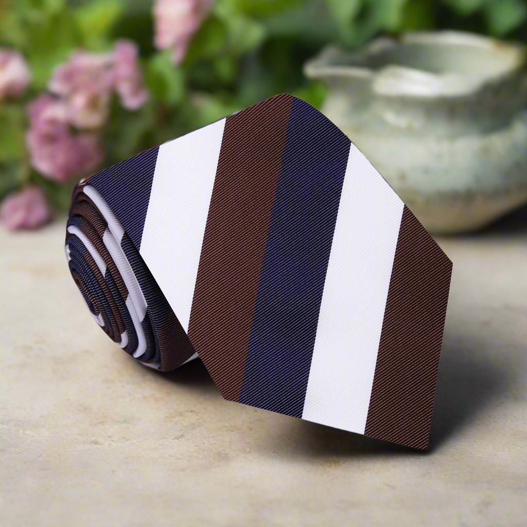 Close-up of Valorcrest silk striped necktie with vibrant stripe pattern