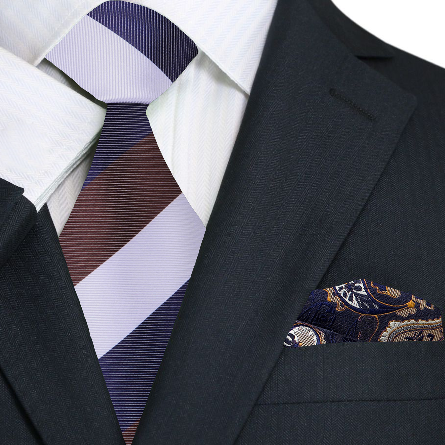 Man wearing the silk stripe necktie with a white dress shirt in an office setting