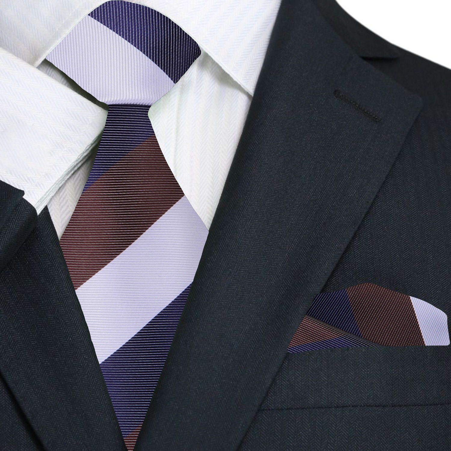 Close-up of Valorcrest silk striped necktie with vibrant stripe pattern
