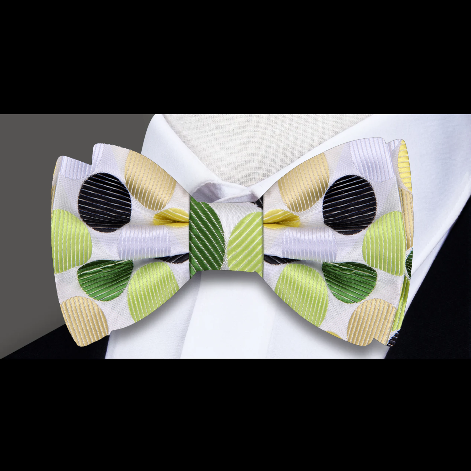 Polka dot bow tie styled for casual brunch or garden party