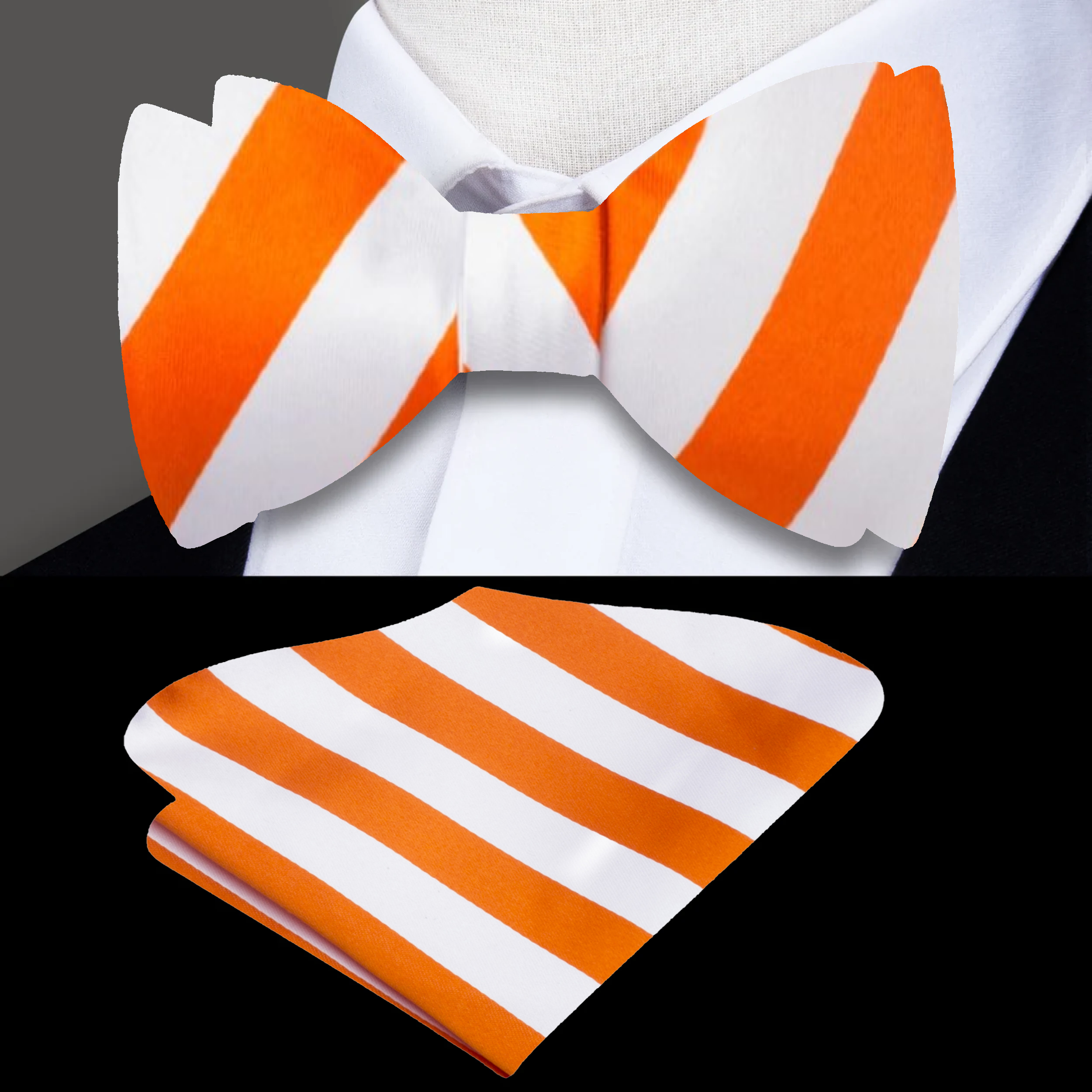Close-up of the luxurious silk texture of the Red and White Stripe Bow Tie.