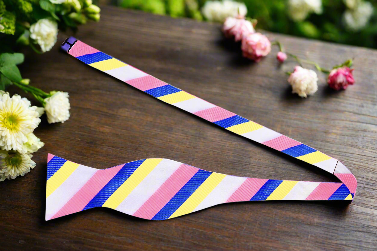 Self-tie bow tie with pocket square ensemble, adding a stylish finish to formalwear.