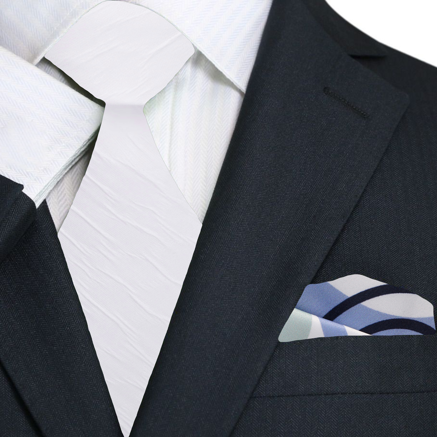 Close-up view of the luxury textured mens tie, showcasing the intricate details and soft white fabric.