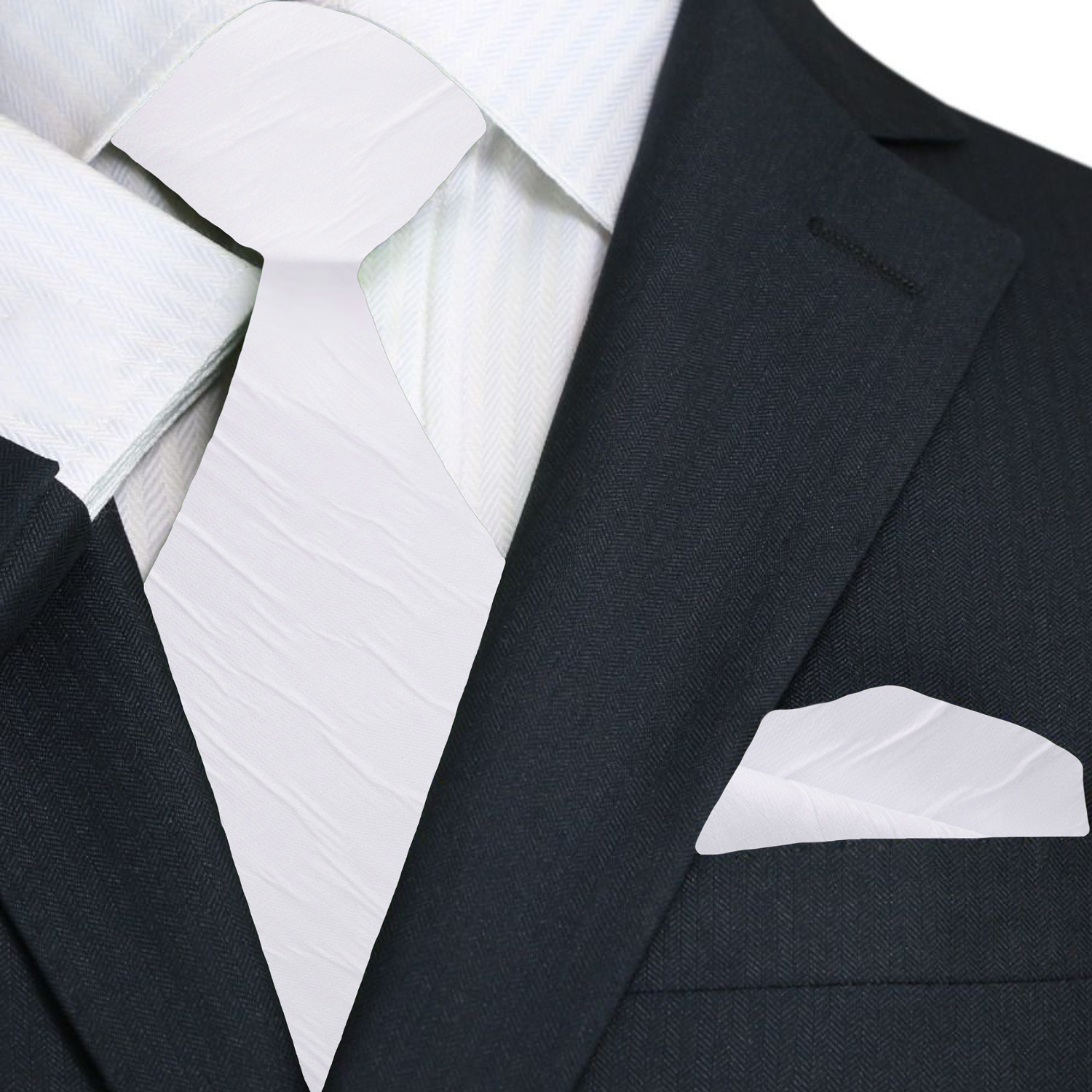 Close-up view of the luxury textured mens tie, showcasing the intricate details and soft white fabric.