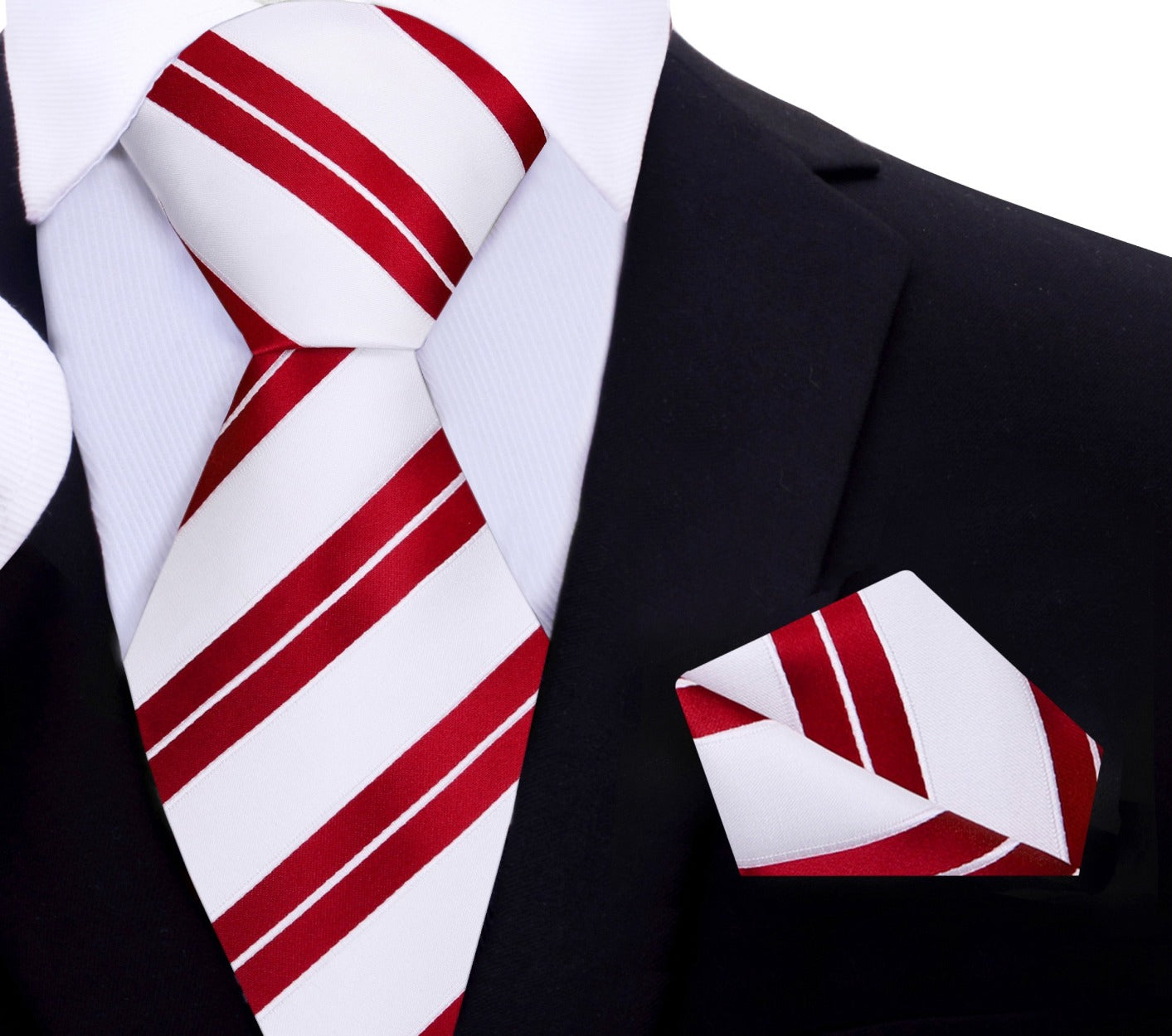 Close-up of classic red stripe silk tie showcasing fine craftsmanship and vibrant colors.