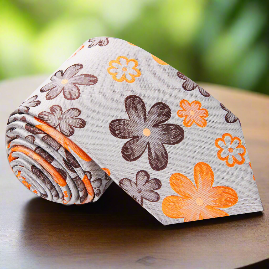 Elegant floral silk necktie with vibrant flower pattern suitable for weddings