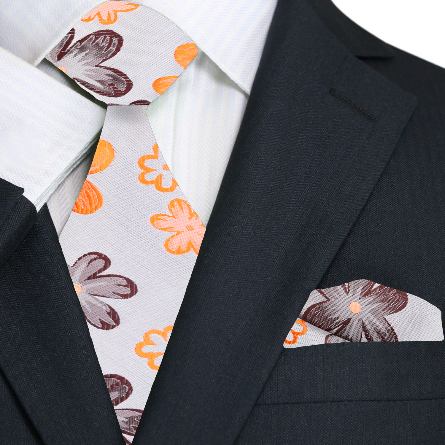 Stylish floral tie paired with a white dress shirt for casual business meetings