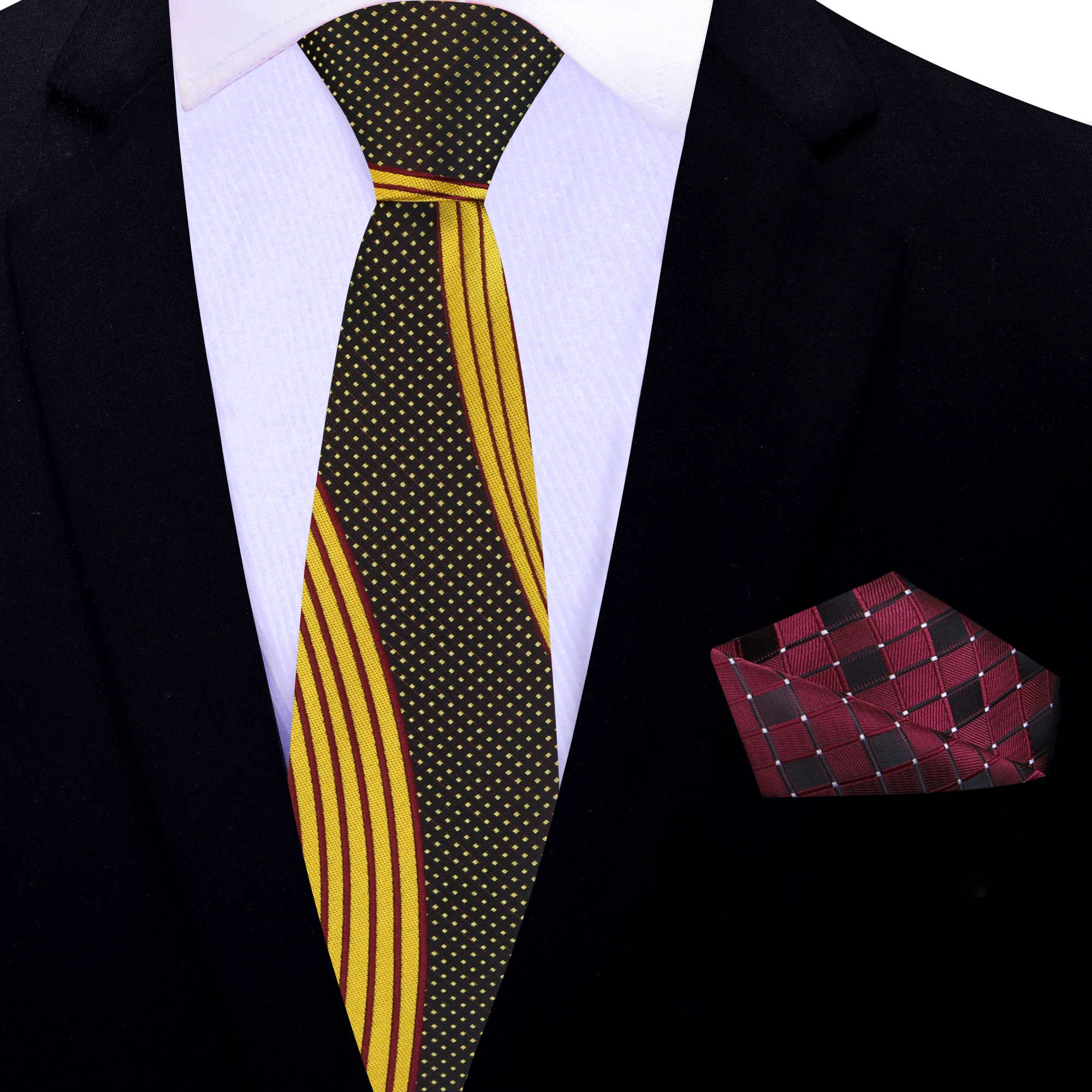 Styled look featuring the necktie paired with a crisp white dress shirt and navy suit, ideal for weddings.