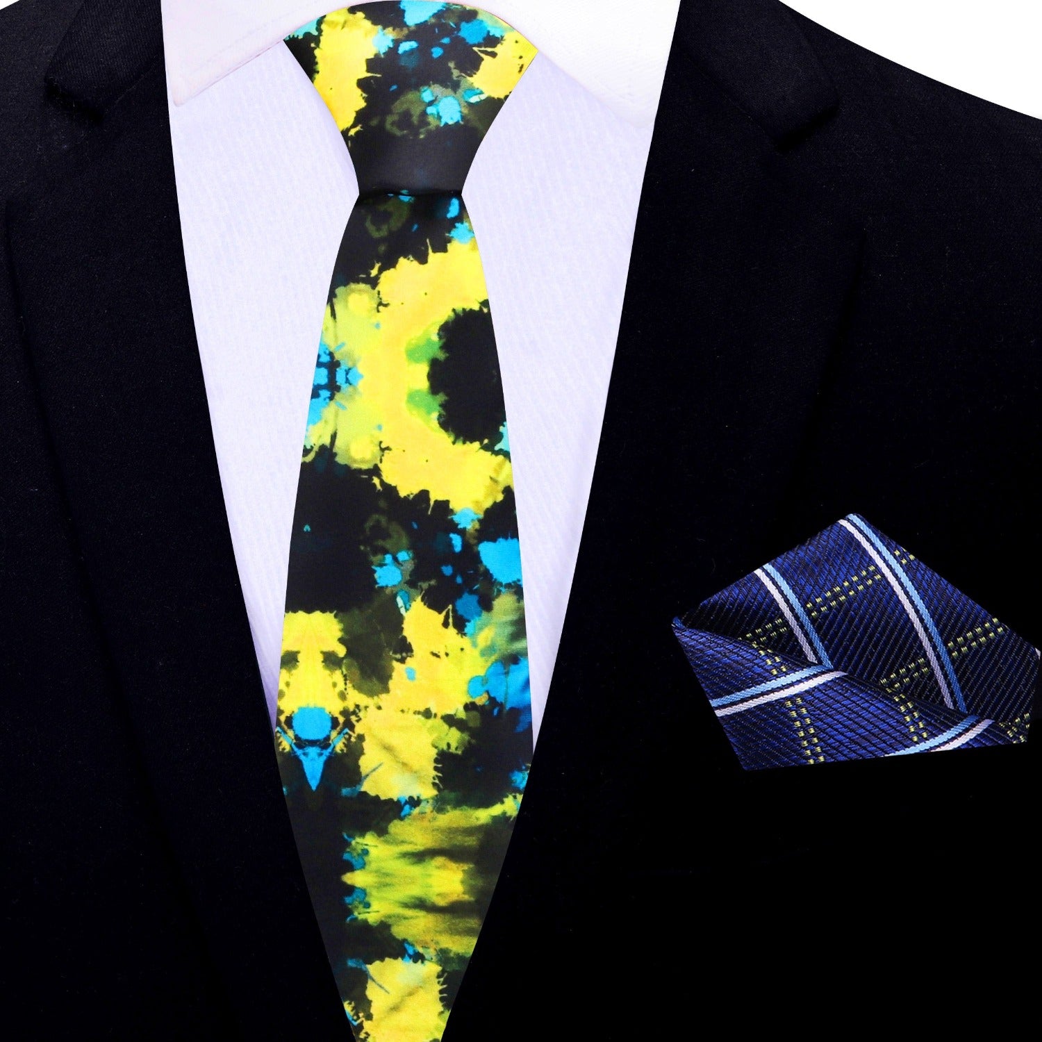 Fashionable mens silk tie with bold abstract inkblot pattern, ideal for weddings and business events