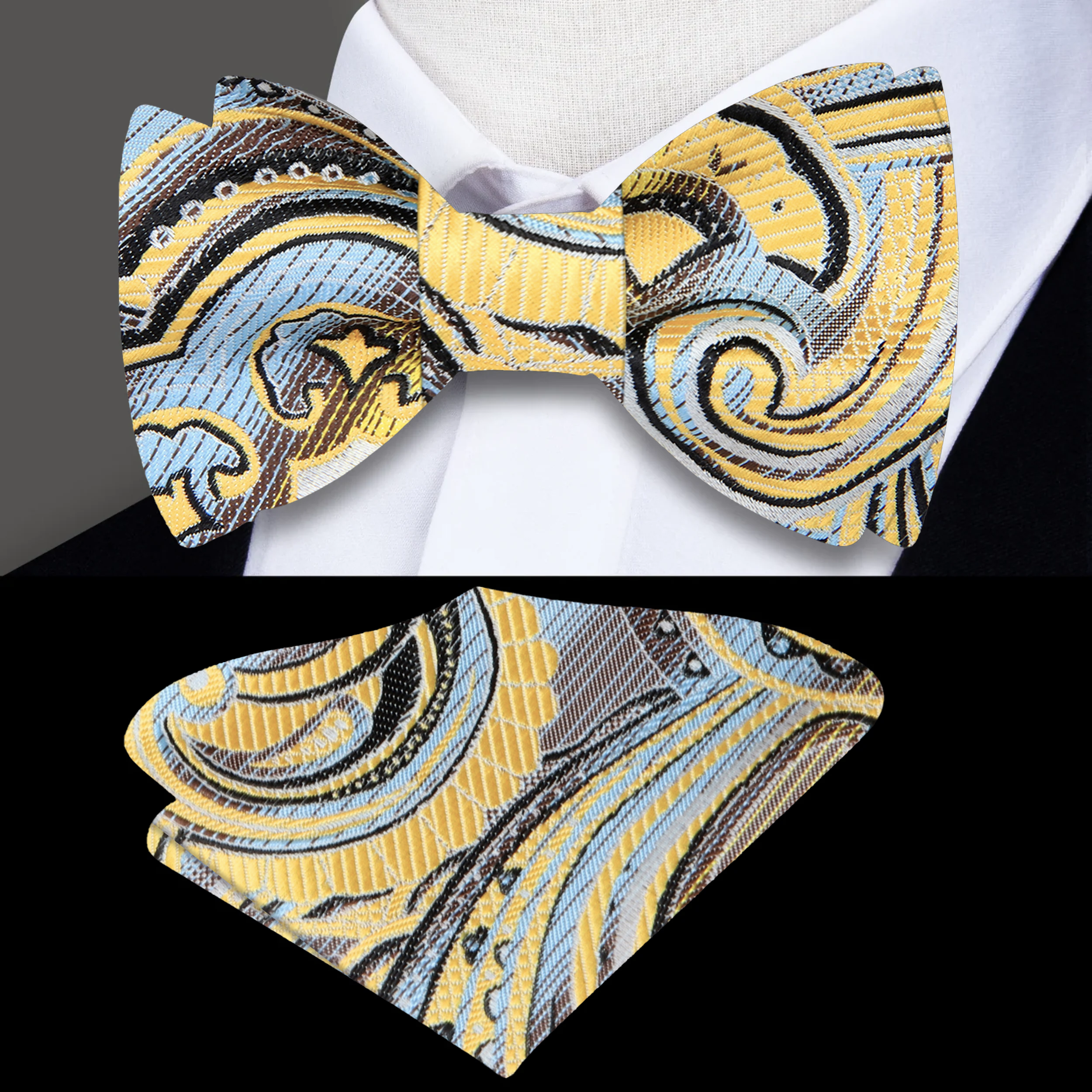 Styled image of the bow tie paired with a white dress shirt for formal wedding attire