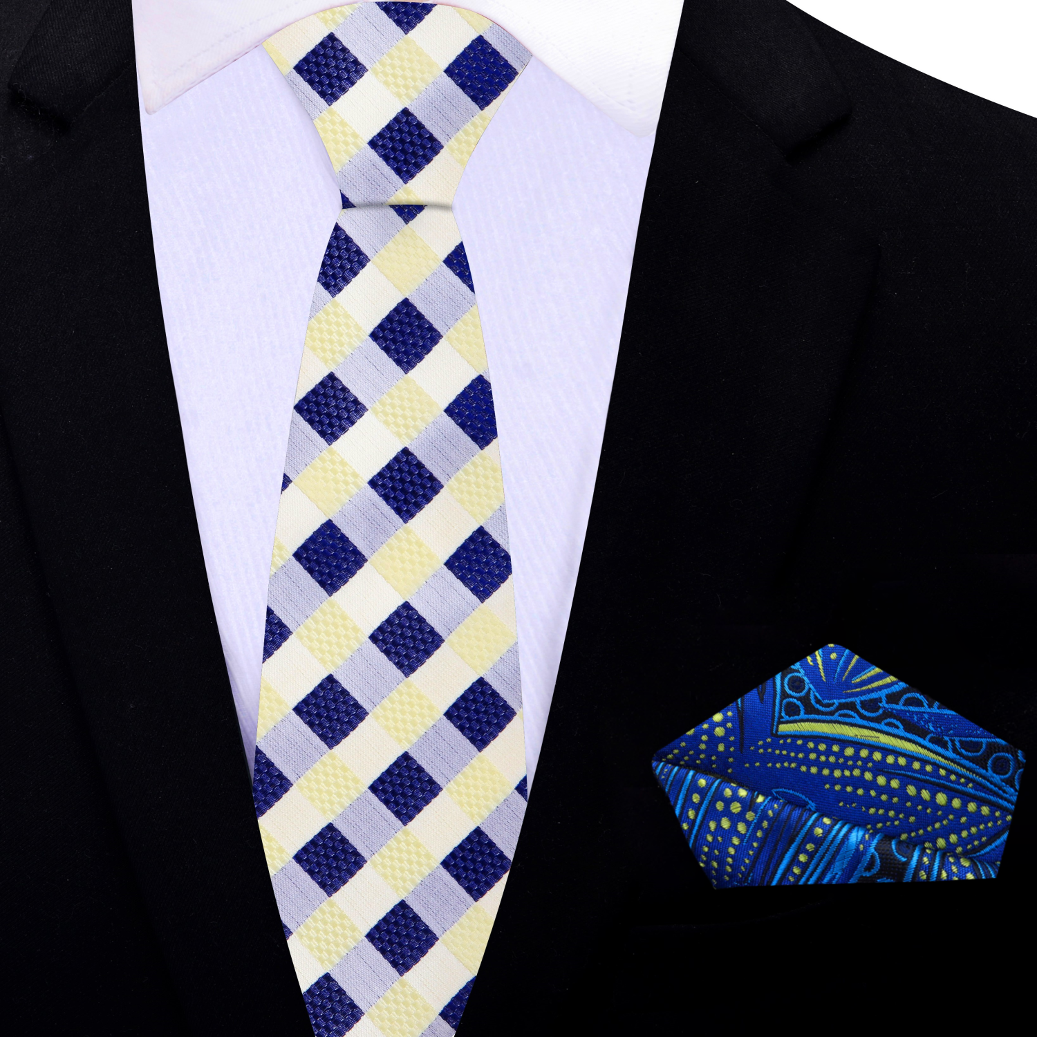 Elegant Light Yellow and Blue Silk Tie - Image 6