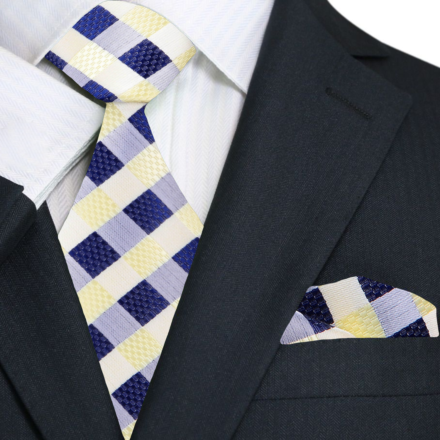 Elegant Light Yellow and Blue Silk Tie - Image 2