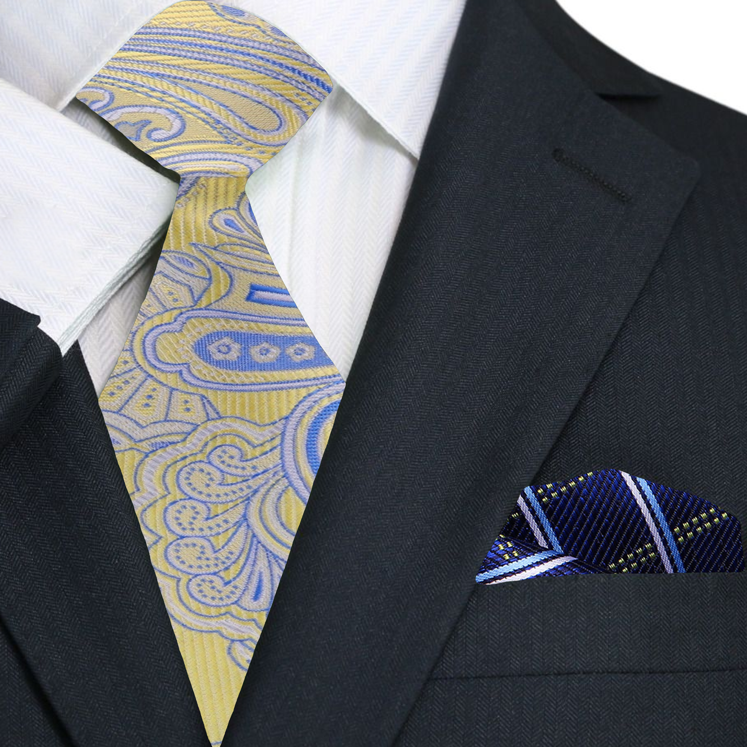Man pairing a paisley tie with a white dress shirt for a spring wedding