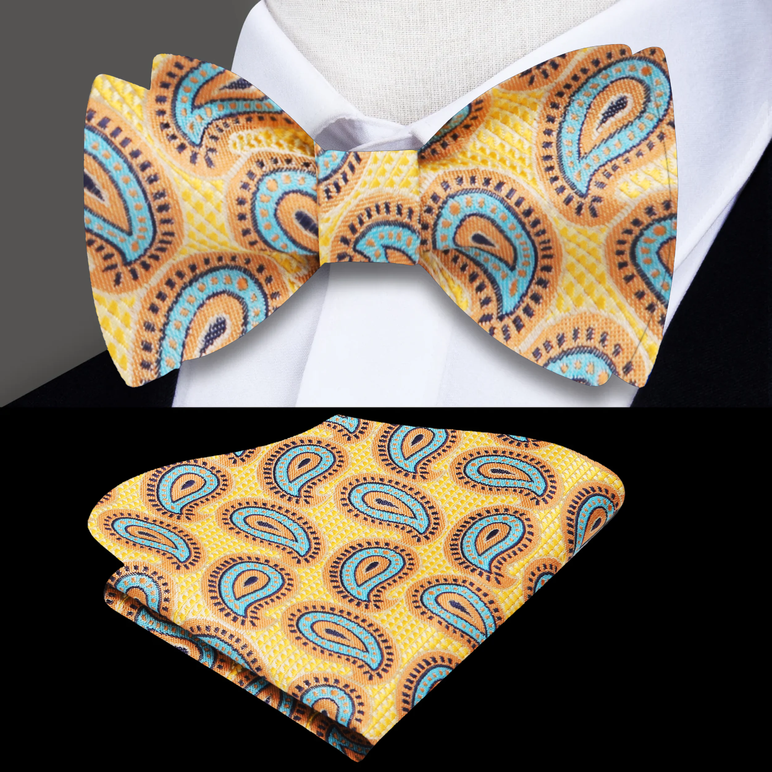 Elegant paisley self-tie bow tie in royal grape and light blue for weddings