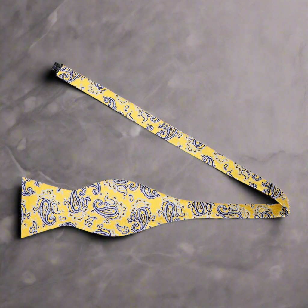 Collection of unique paisley bow ties in various colors, ideal for creative events.