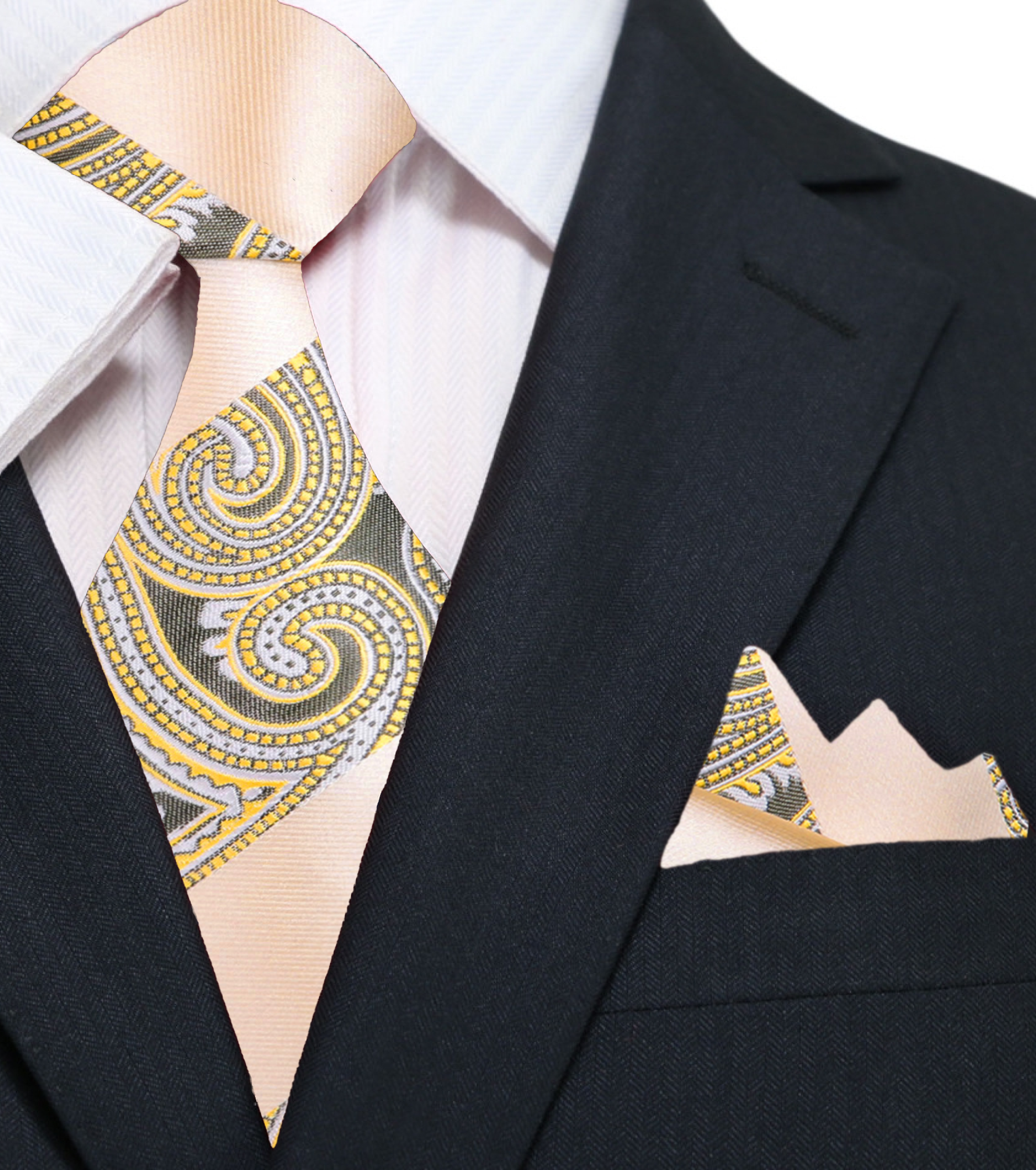 Man wearing stylish paisley tie with white dress shirt for business meeting