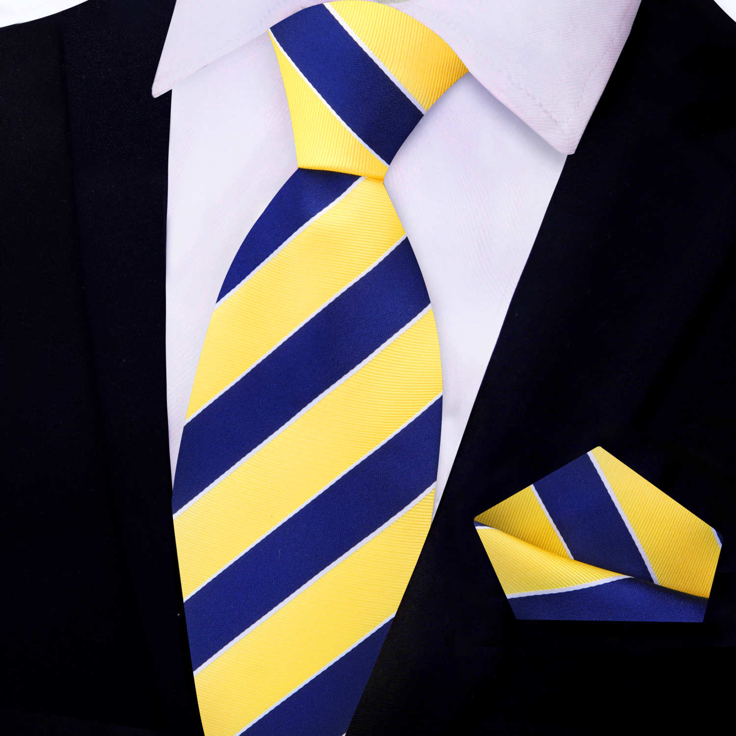 Matching pocket square and silk tie set styled with a suit