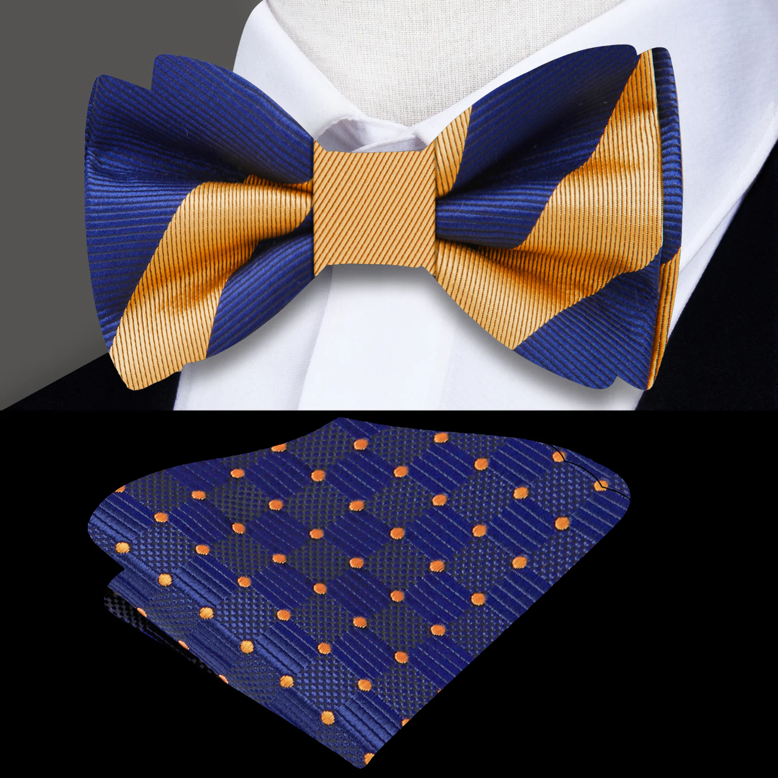 Front view of the Max Stripe Bow Tie with bold stripe pattern for weddings and business attire