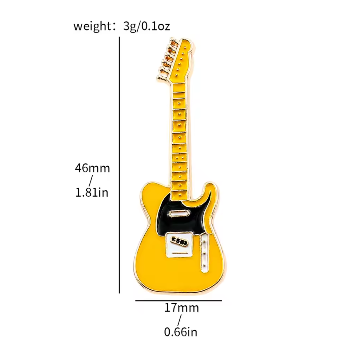 Yellow guitar lapel pin on a dress shirt, stylish accessory for musicians