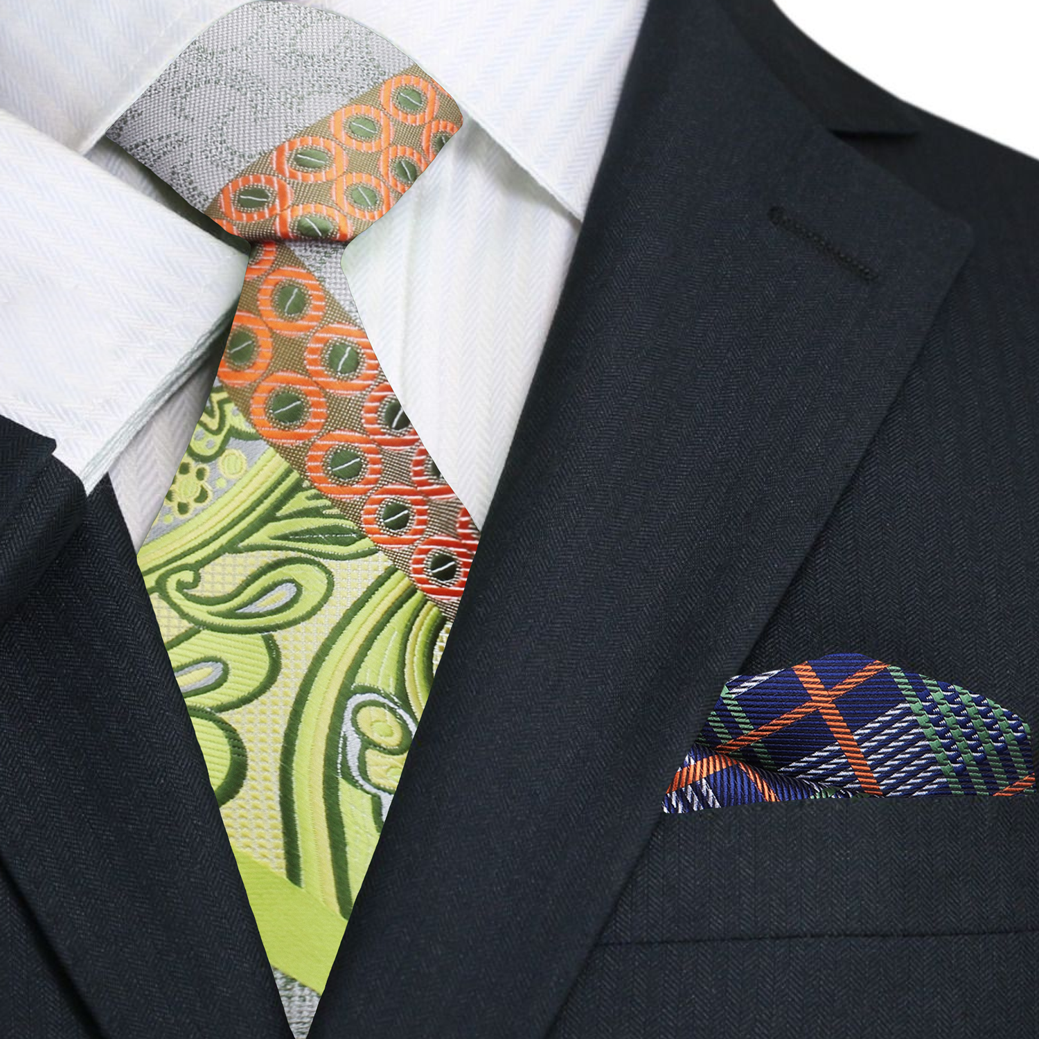 Mens stylish silk tie in yellow and orange, draped elegantly over a formal shirt for a polished look.