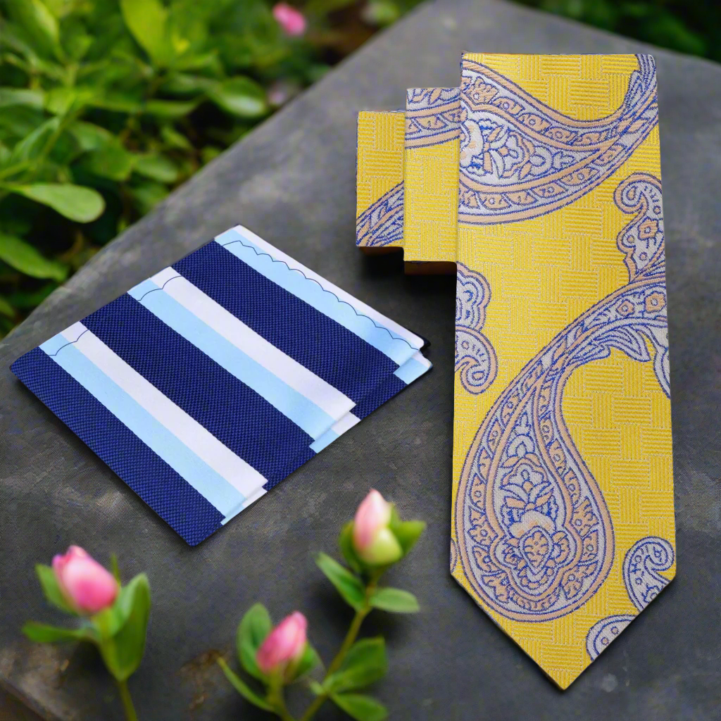 Close-up of vibrant paisley necktie showcasing its intricate design and silk texture.