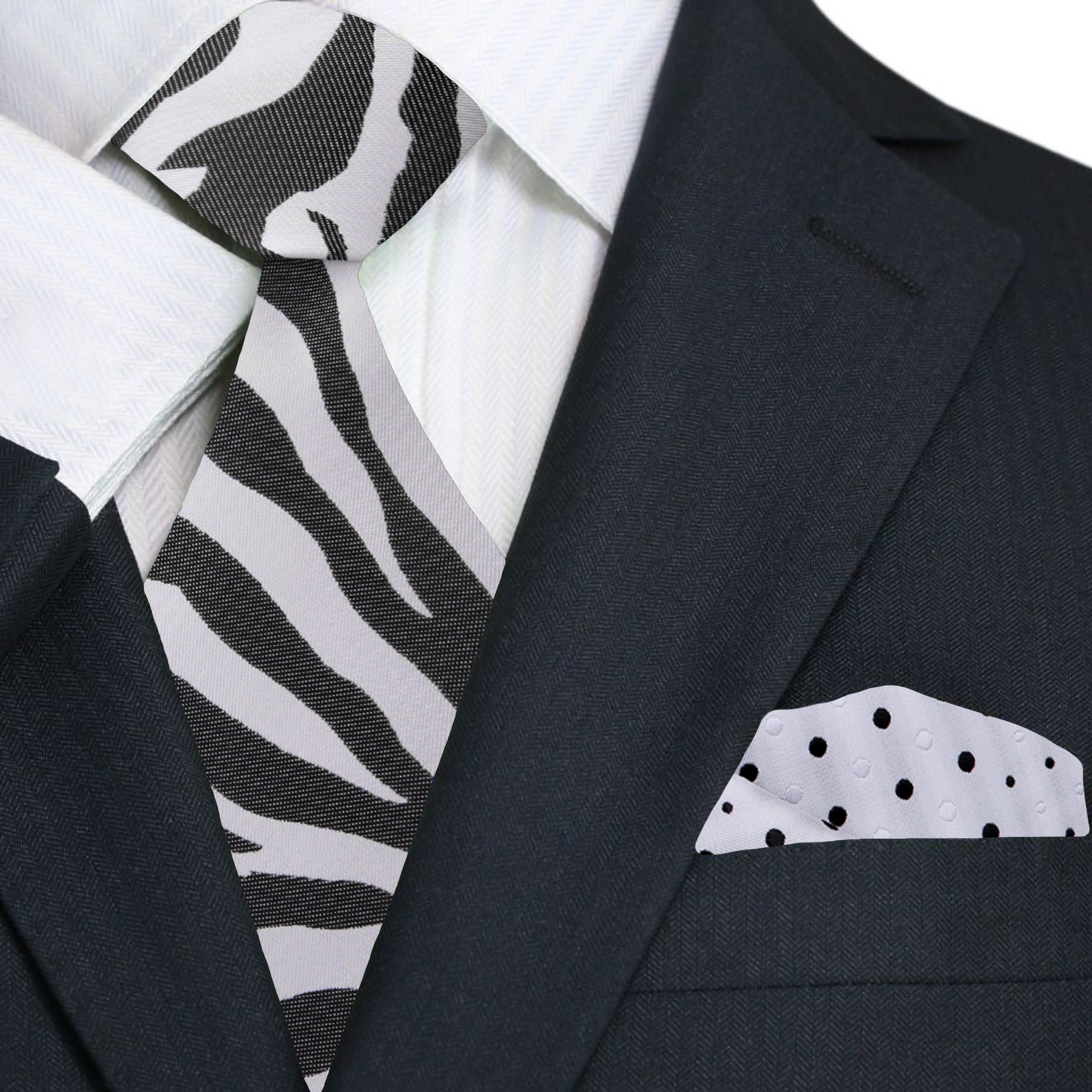 Man wearing a light grey zebra necktie at a cocktail party