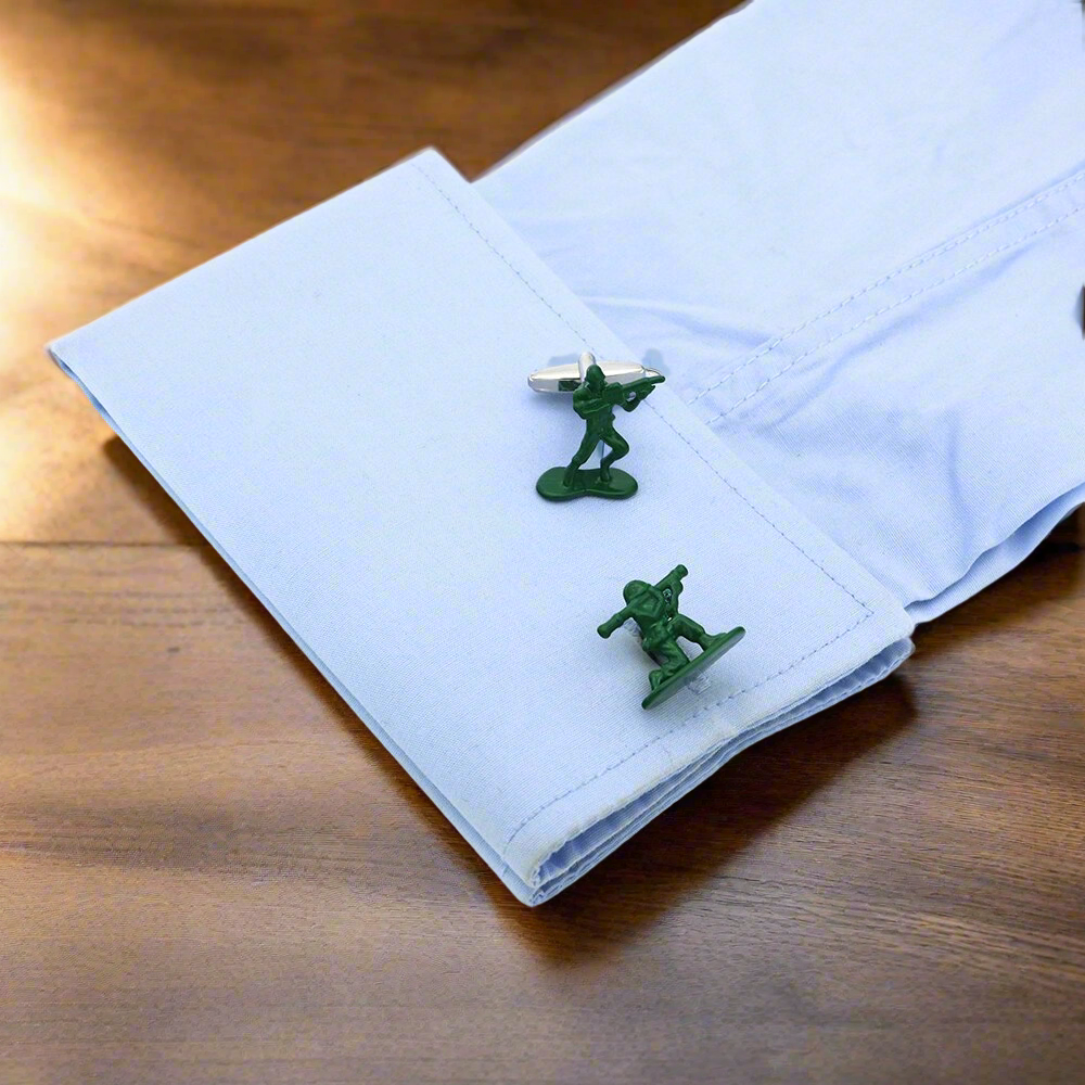 Display of Battlefield Army Men Cufflinks against a neutral background.