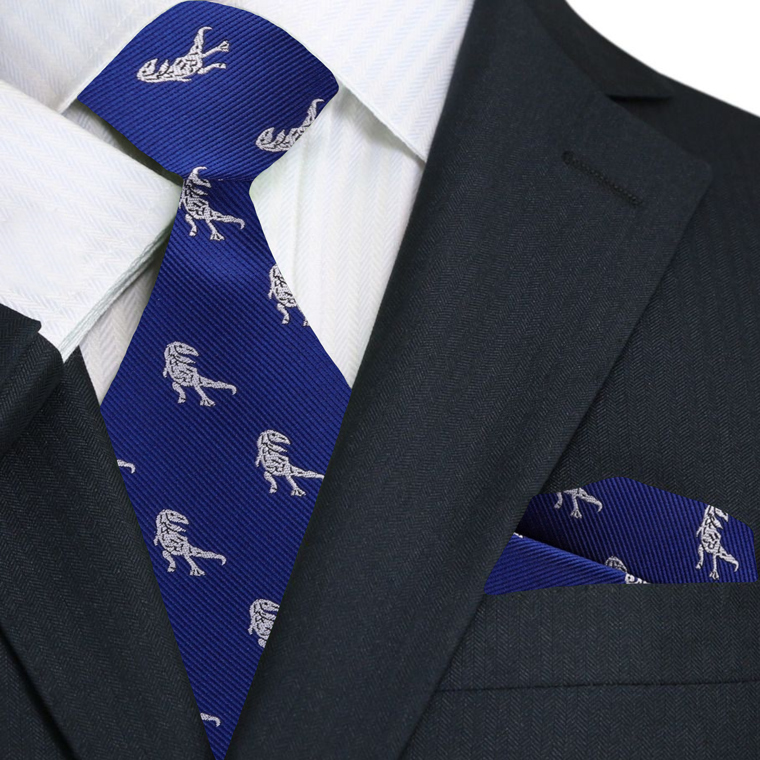 Man wearing fun silk ties for men with dinosaur design at office