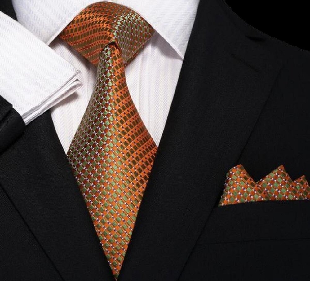 Close-up of boys silk tie with metallic orange finish, perfect for special occasions