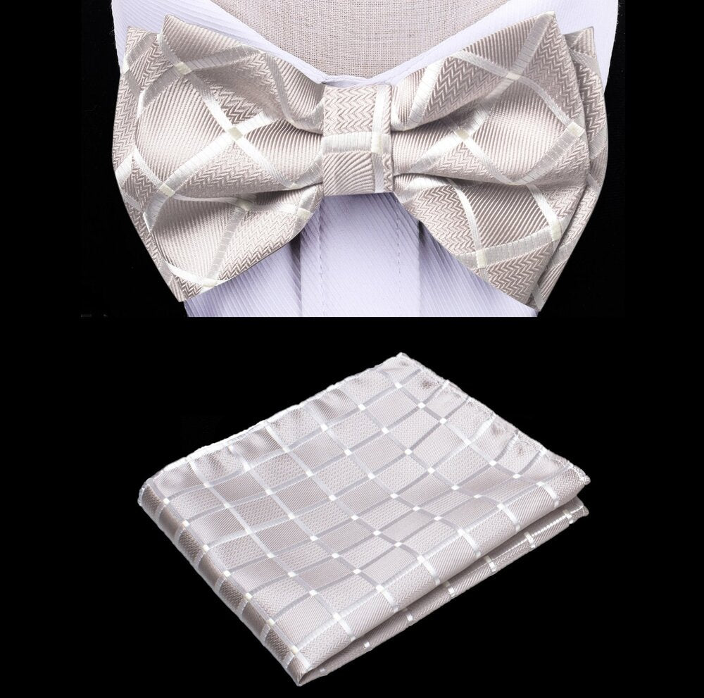 Elegant kids pre-tied bow tie for ages 0-11 with matching pocket square.