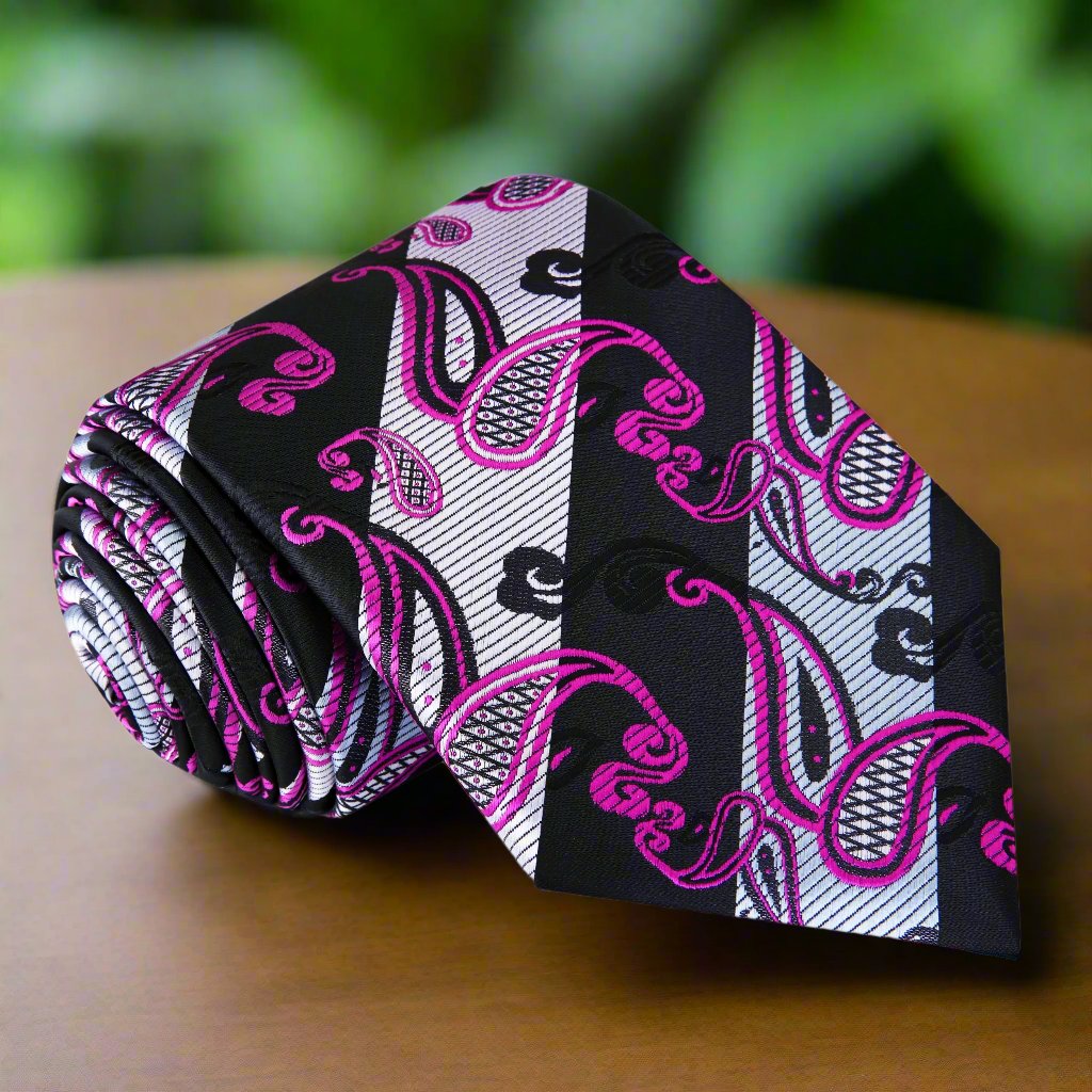 Elegant purple and black paisley silk tie for formal events