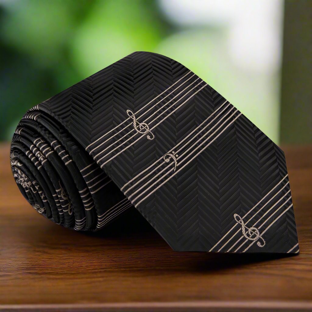 Stylish music themed necktie for musicians, perfect for concerts and recitals