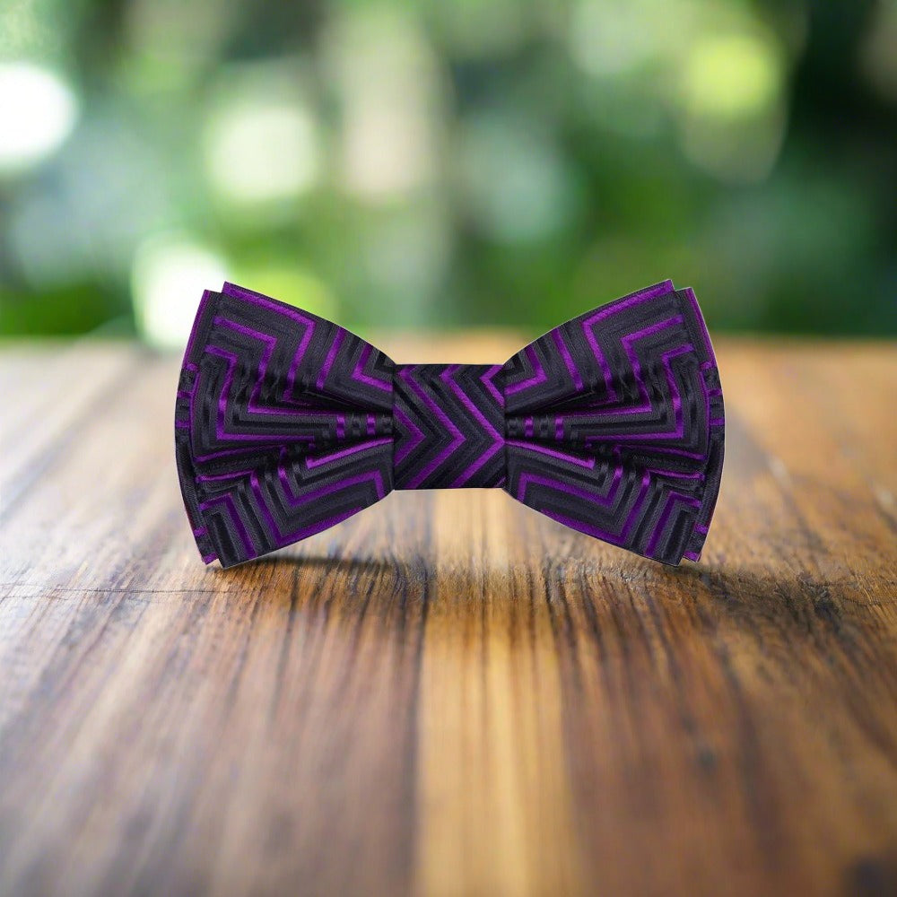 Close-up of the silk bow tie fabric showcasing the vibrant pattern and texture
