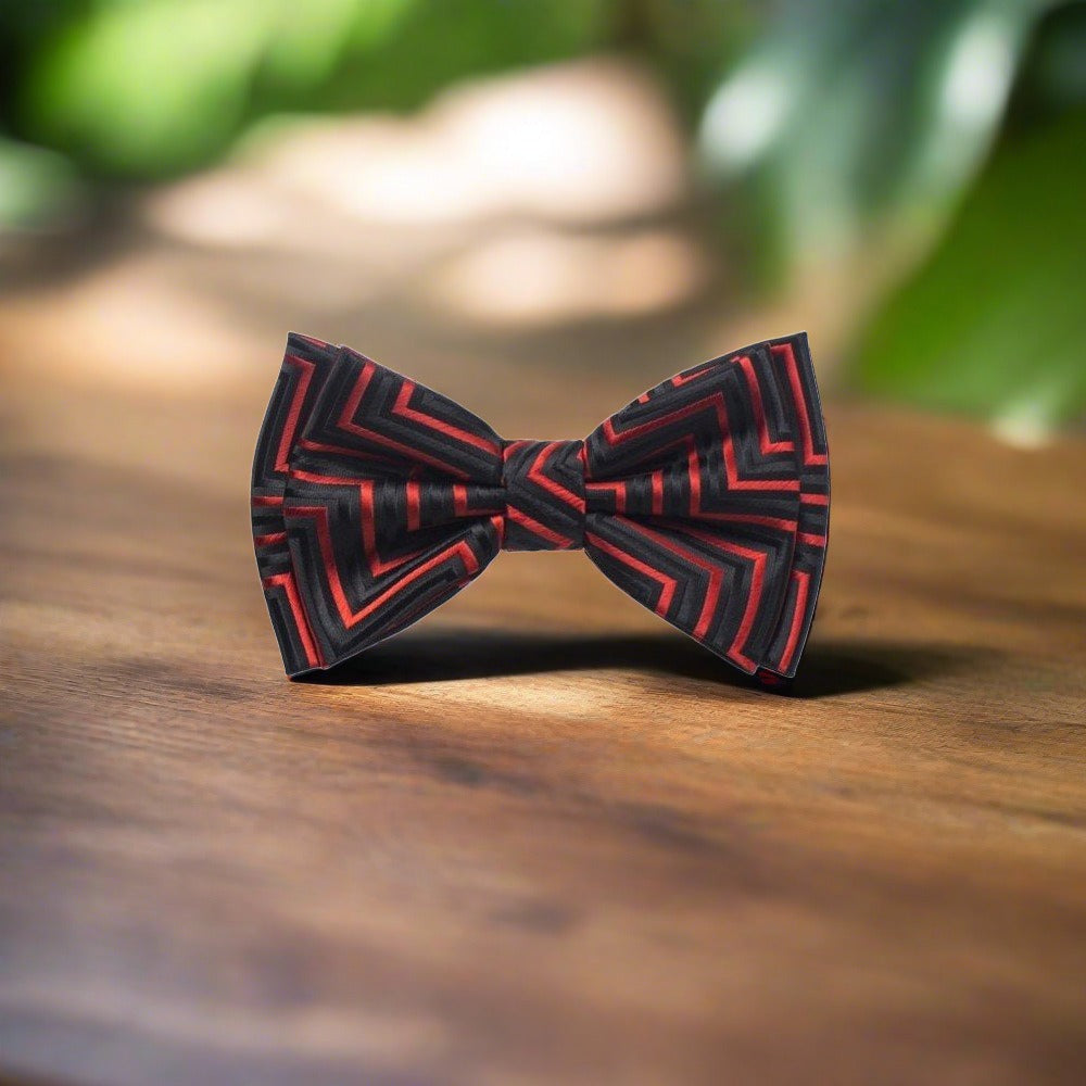 Close-up of the silk bow tie fabric showcasing the vibrant pattern and texture