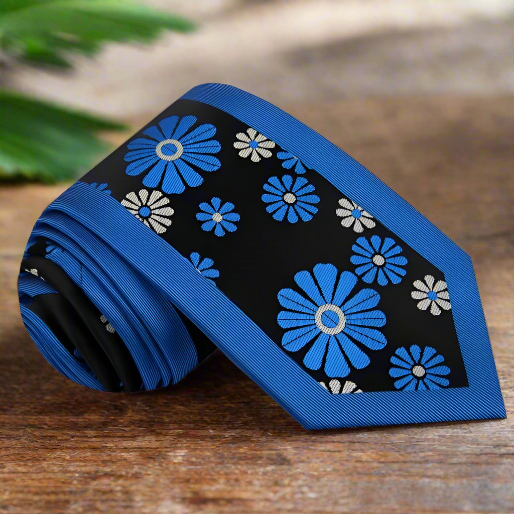 Cactus blossom silk tie displayed on a classic white dress shirt.