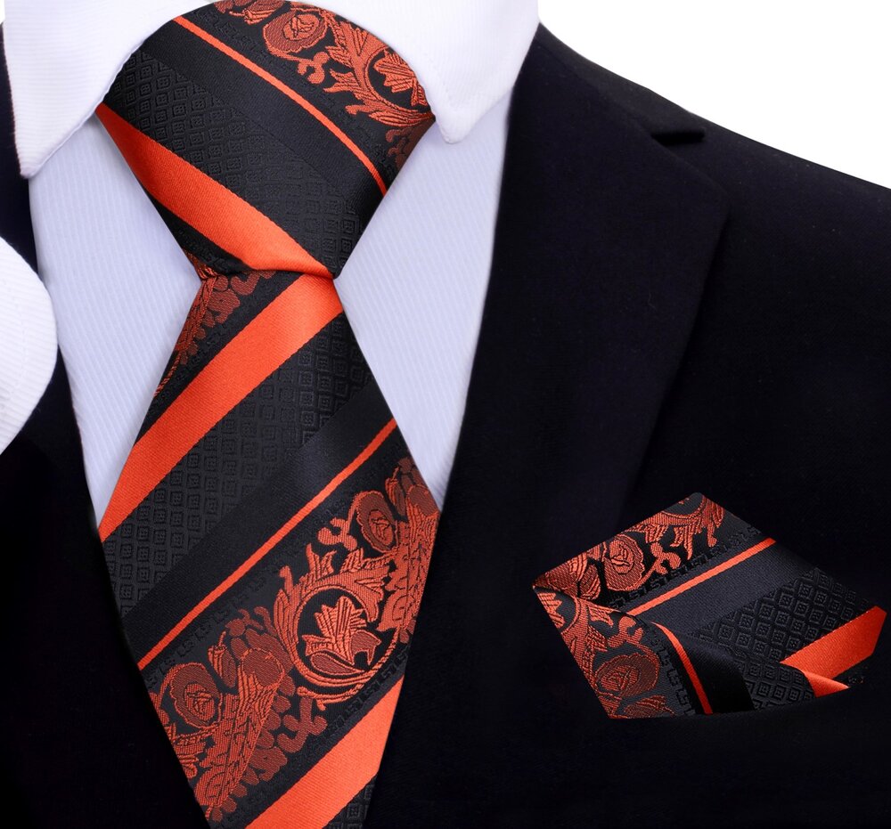 Cadenza floral silk necktie in black with yellow, perfect for formal events.